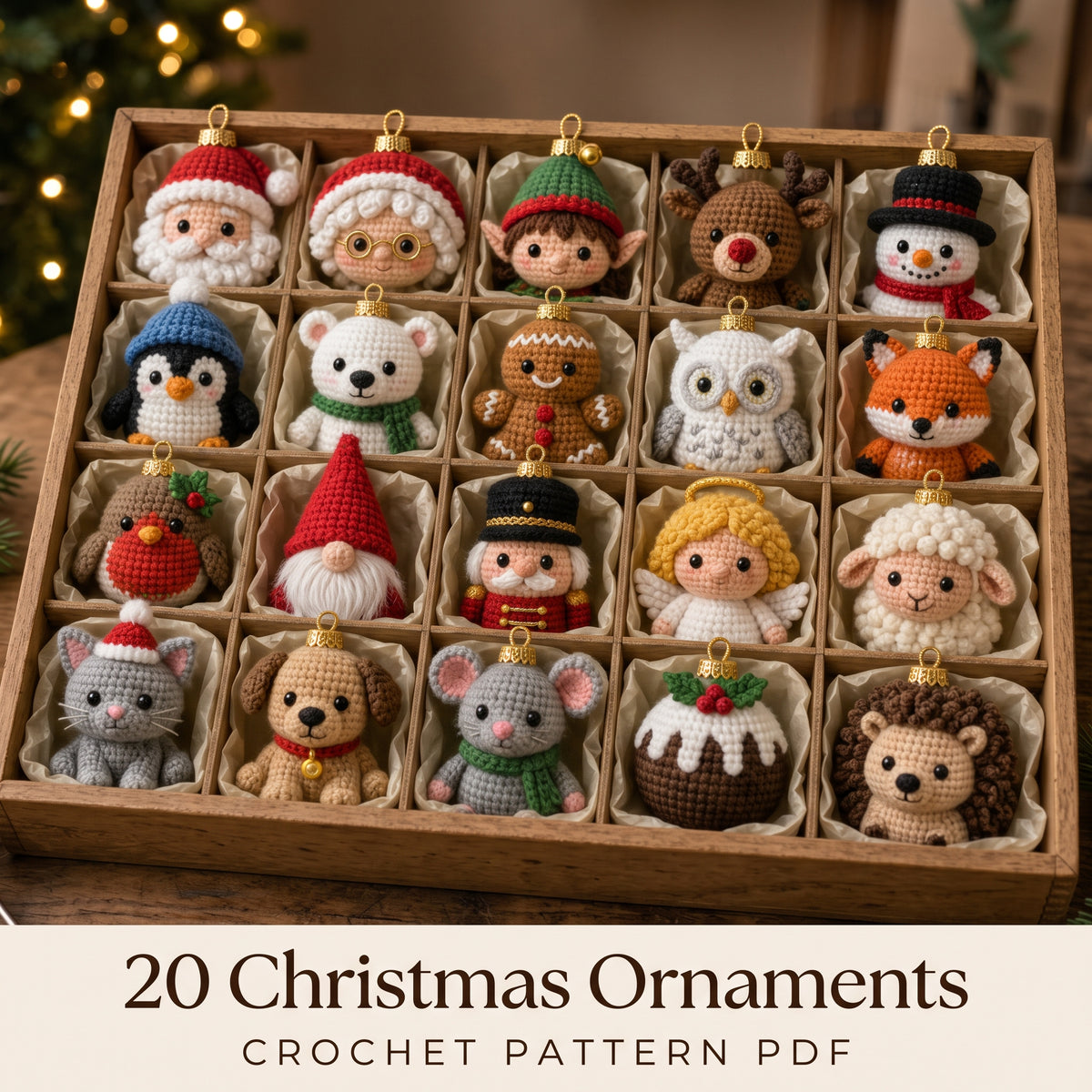 20 Christmas Crochet Ornament Patterns PDF, Amigurumi Bauble Set, Santa, Reindeer, Snowman, Gnome, Beginner, No Abbreviations
