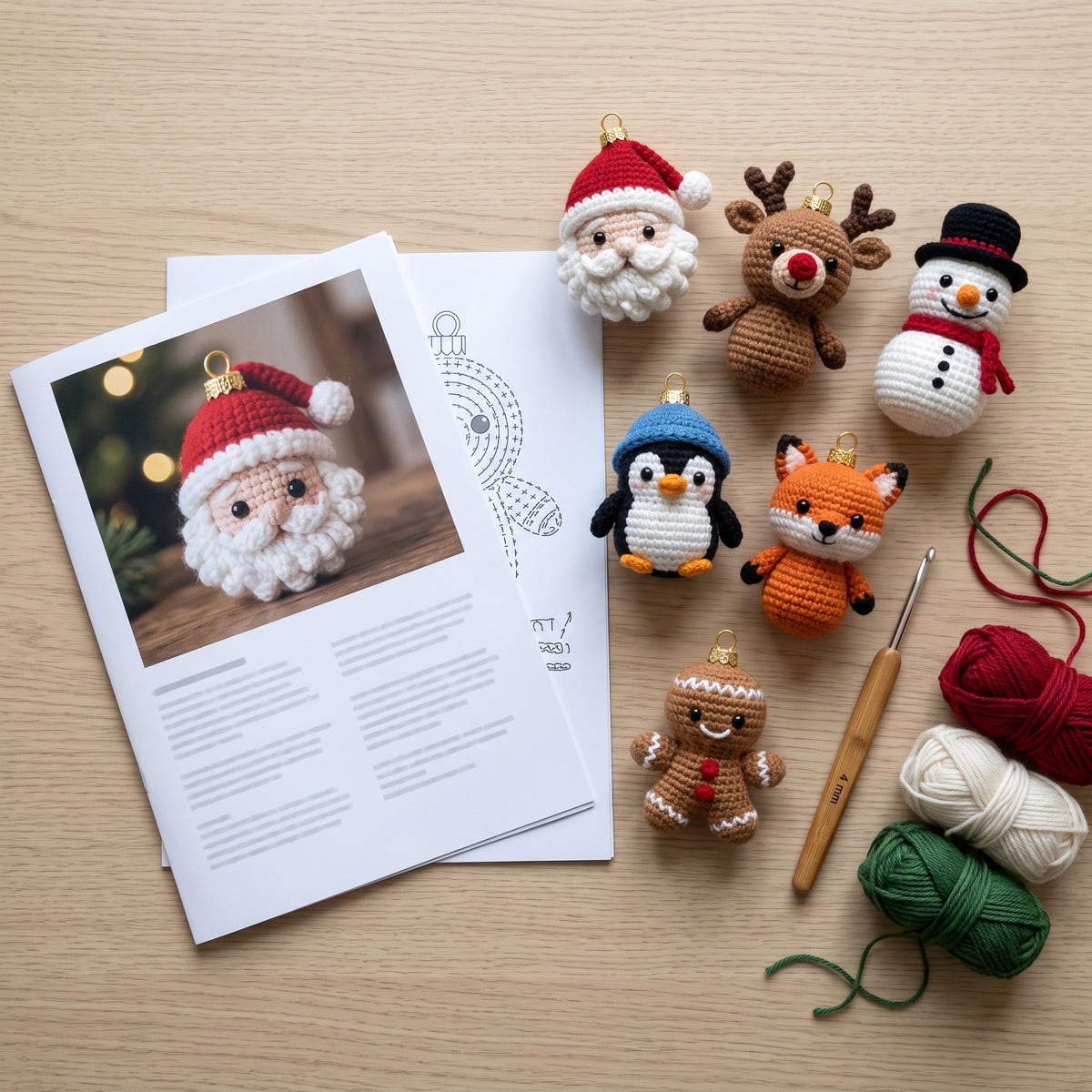 20 Christmas Crochet Ornament Patterns PDF, Amigurumi Bauble Set, Santa, Reindeer, Snowman, Gnome, Beginner, No Abbreviations