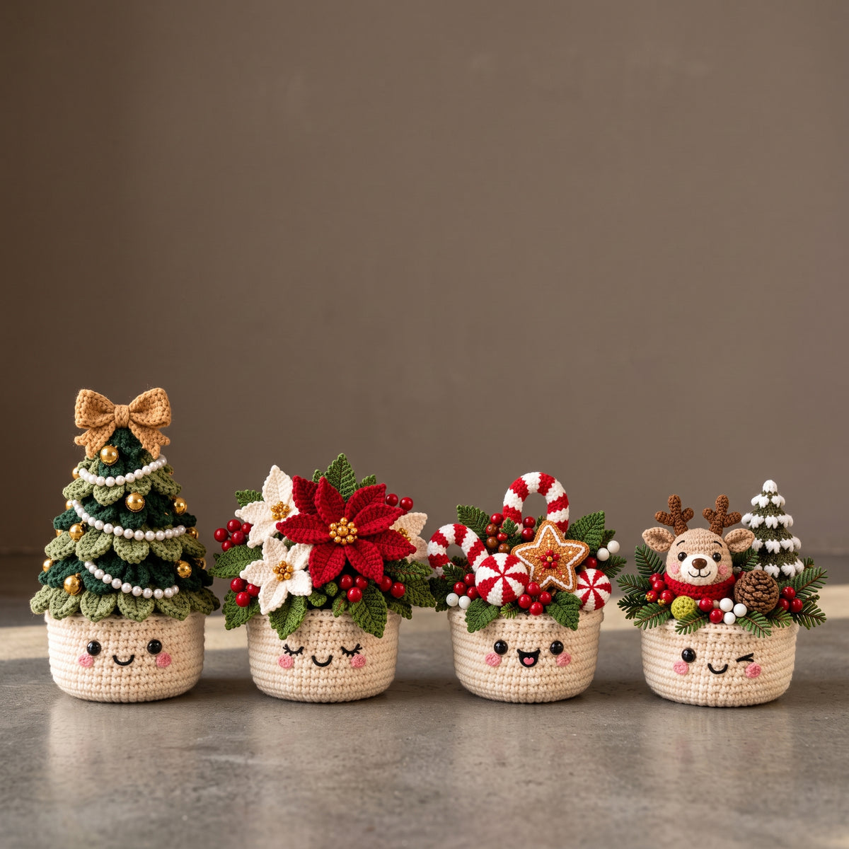 Christmas Crochet Pattern Bundle, 4 in 1 Christmas Basket Pots, Tree, Poinsettia, Candy Cane and Reindeer, PDF