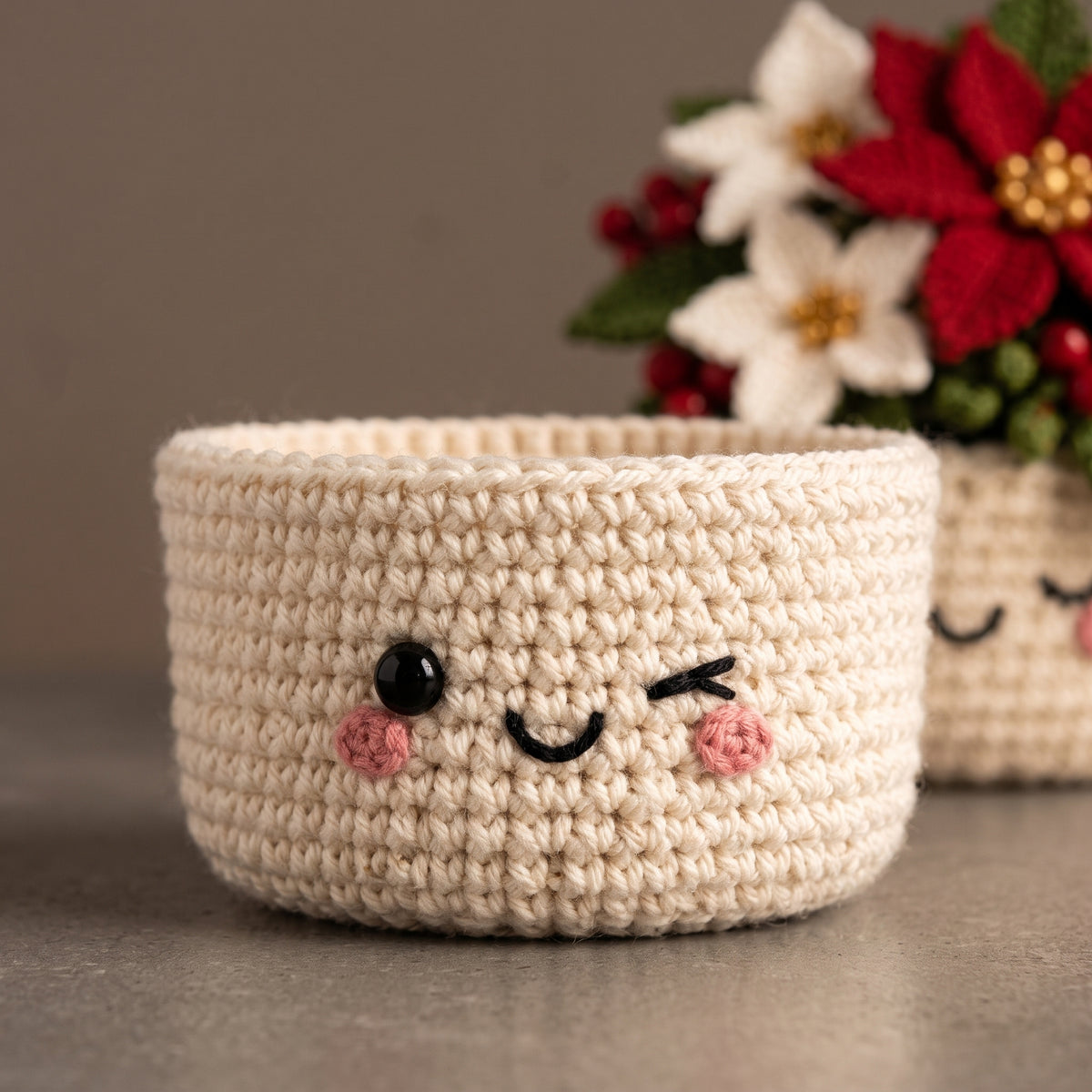 Christmas Crochet Pattern Bundle, 4 in 1 Christmas Basket Pots, Tree, Poinsettia, Candy Cane and Reindeer, PDF