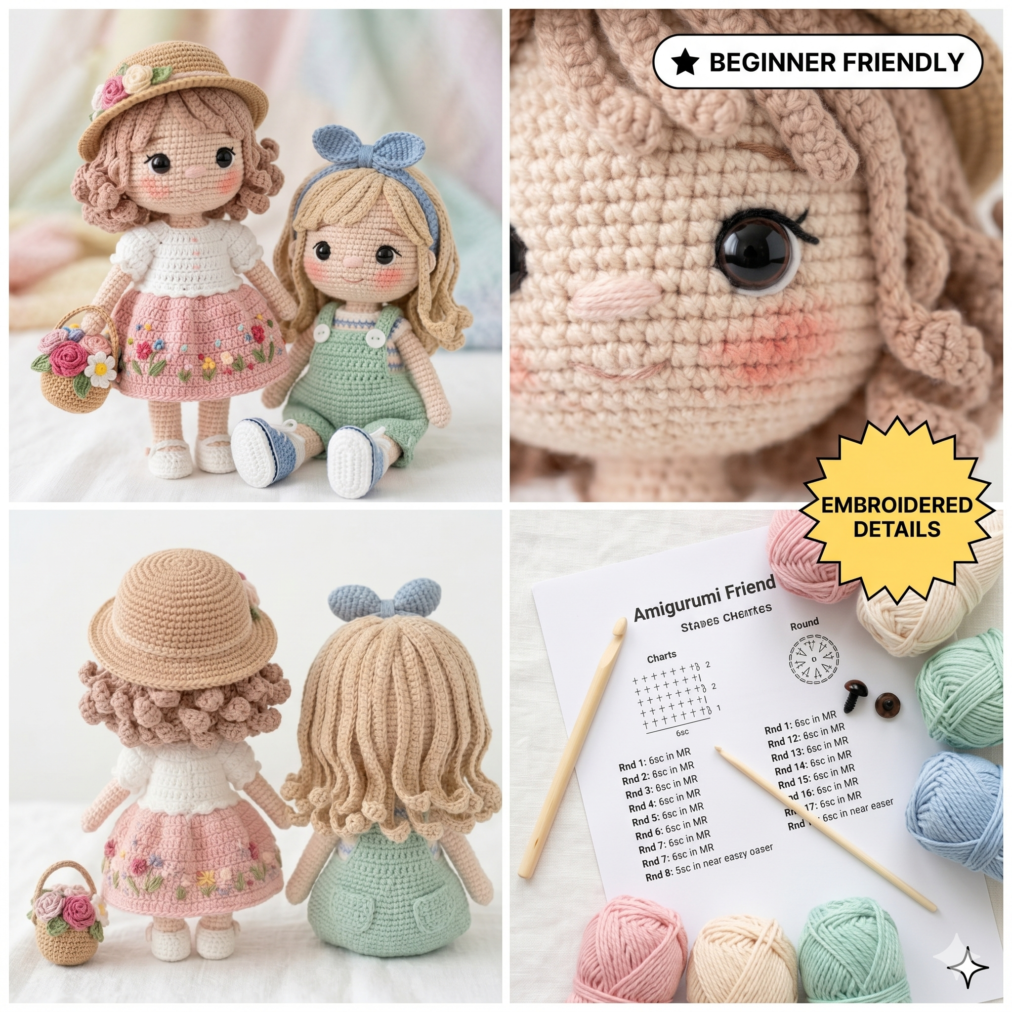 Crochet Doll Pattern, Amigurumi Girl Toy, Beginner Friendly (PDF Pattern Only)