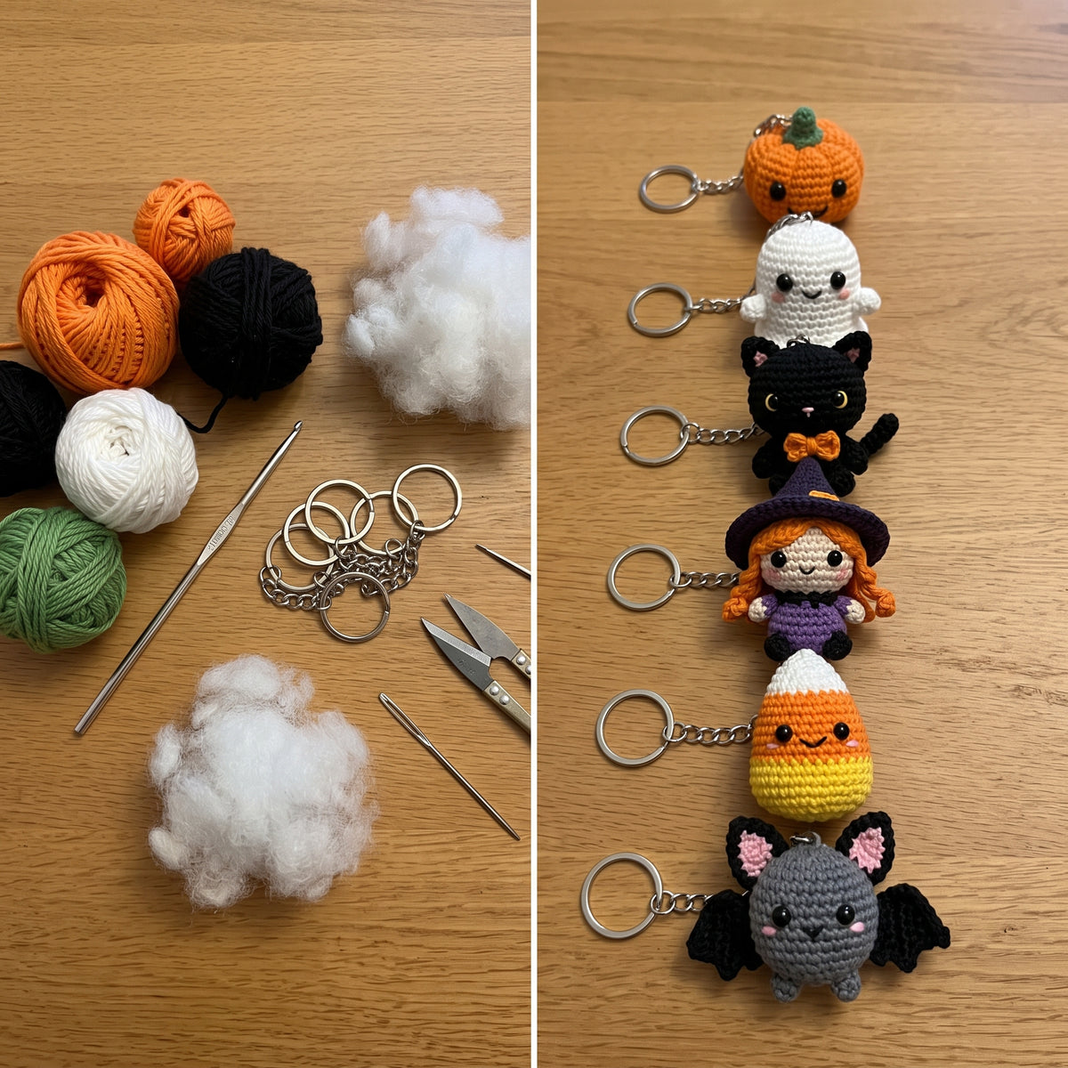 Halloween Amigurumi Keychains Pattern Ebook, 61 Tiny Crochet Designs, Bag Charms and Craft Fair Makes, US Terms PDF