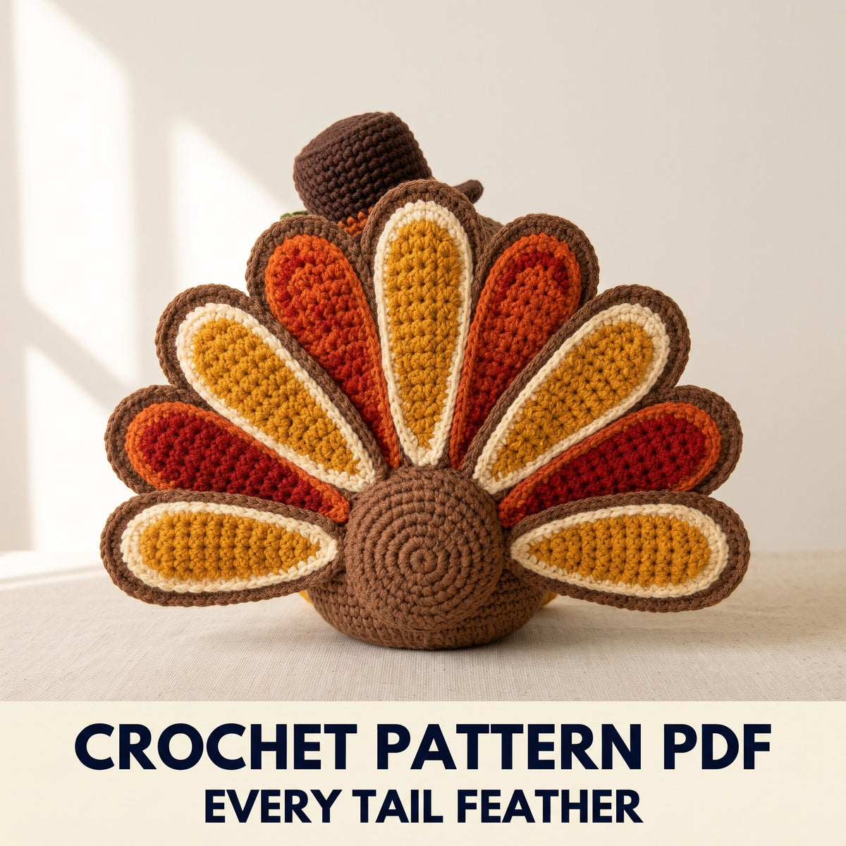 Amigurumi Turkey Crochet Pattern PDF β Thanksgiving Turkey with Top Hat and Layered Tail Feathers