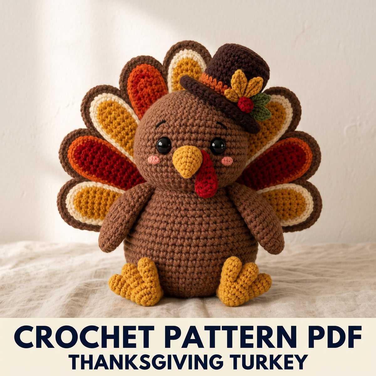 Amigurumi Turkey Crochet Pattern PDF β Thanksgiving Turkey with Top Hat and Layered Tail Feathers