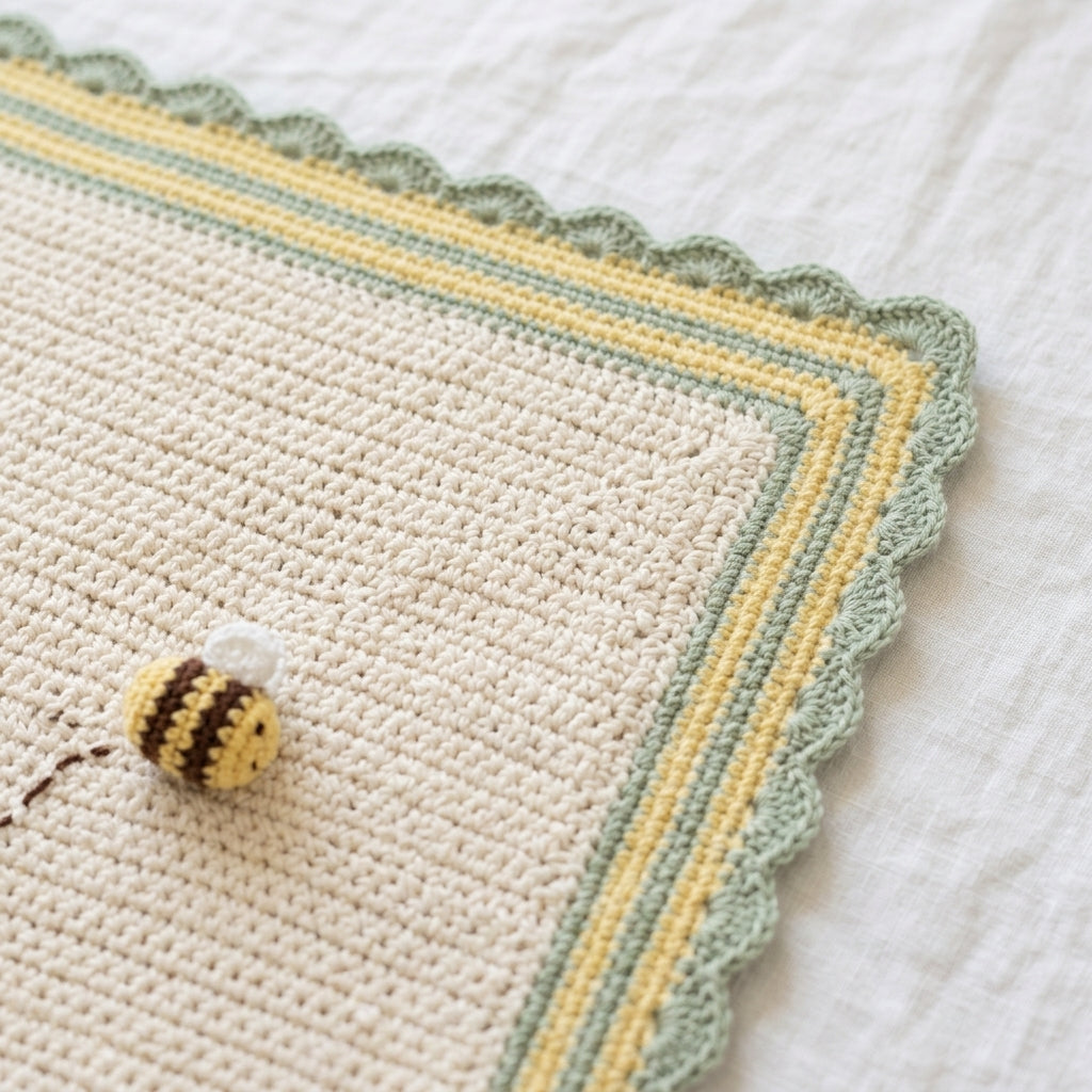 Bee Baby Blanket Crochet Pattern PDF, 3D Bumblebees and Sunflower Meadow Nursery Afghan, Gender Neutral Baby Gift