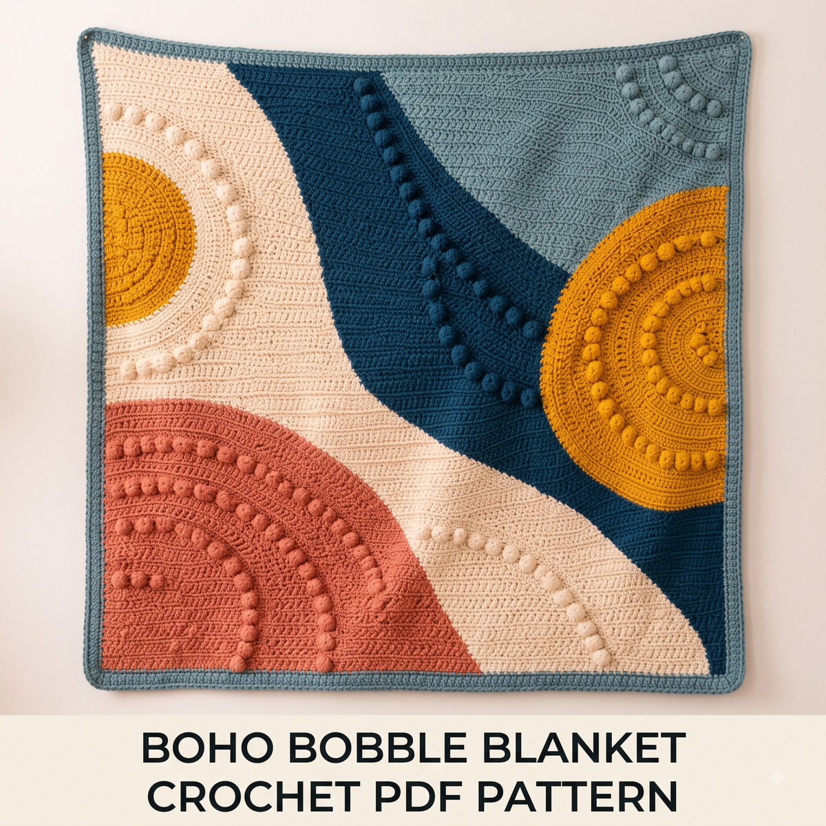 Bobble Colour Block Crochet Blanket Pattern | Modern Boho Throw | Curved Intarsia Design | Instant Download PDF