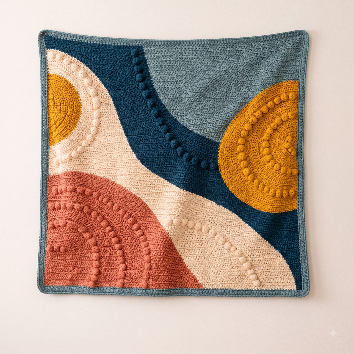 Bobble Colour Block Crochet Blanket Pattern | Modern Boho Throw | Curved Intarsia Design | Instant Download PDF