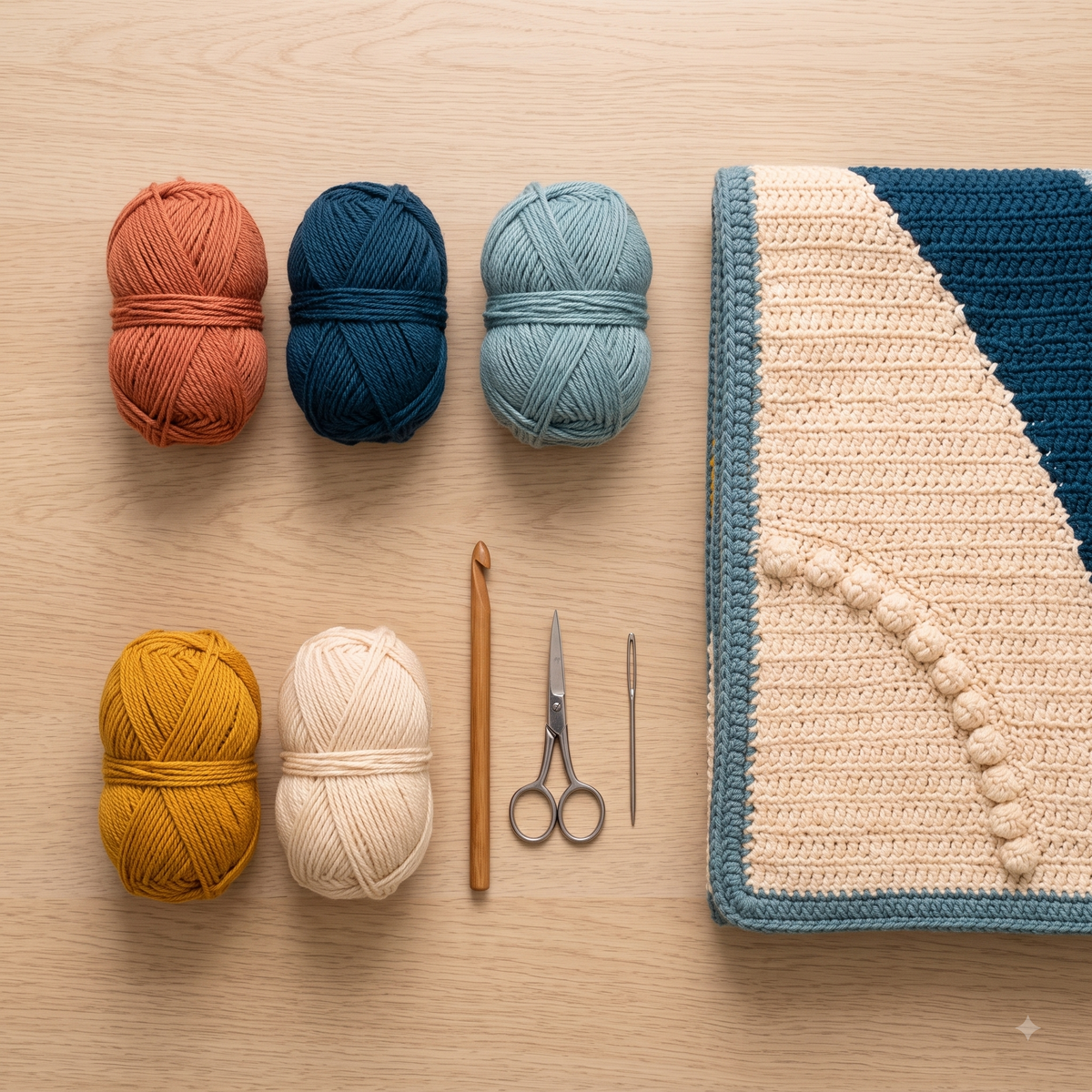 Bobble Colour Block Crochet Blanket Pattern | Modern Boho Throw | Curved Intarsia Design | Instant Download PDF