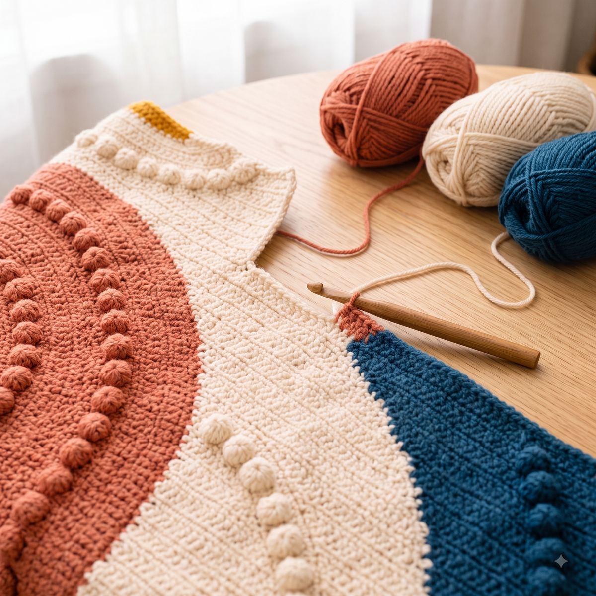 Bobble Colour Block Crochet Blanket Pattern | Modern Boho Throw | Curved Intarsia Design | Instant Download PDF