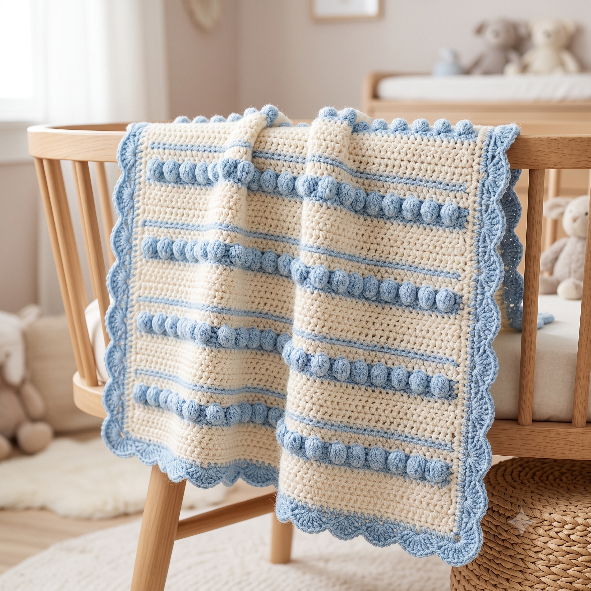 Crochet Bobble Baby Blanket Pattern PDF, Textured Polka Dot Blanket, Shell Border, Easy Download, Baby Shower Gift, US Terms