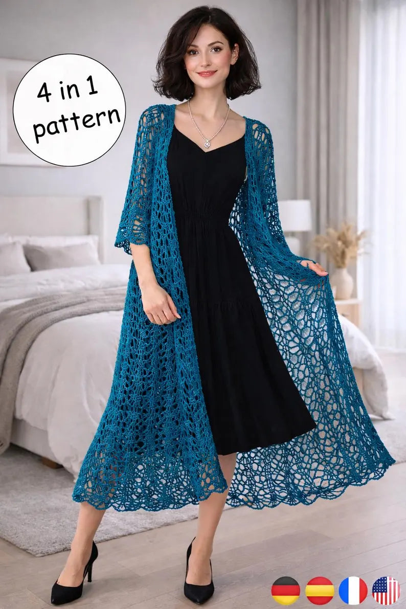 Boho Lace Duster Crochet Cardigan Pattern – Sun-Kissed Elegant Design (PDF Download)