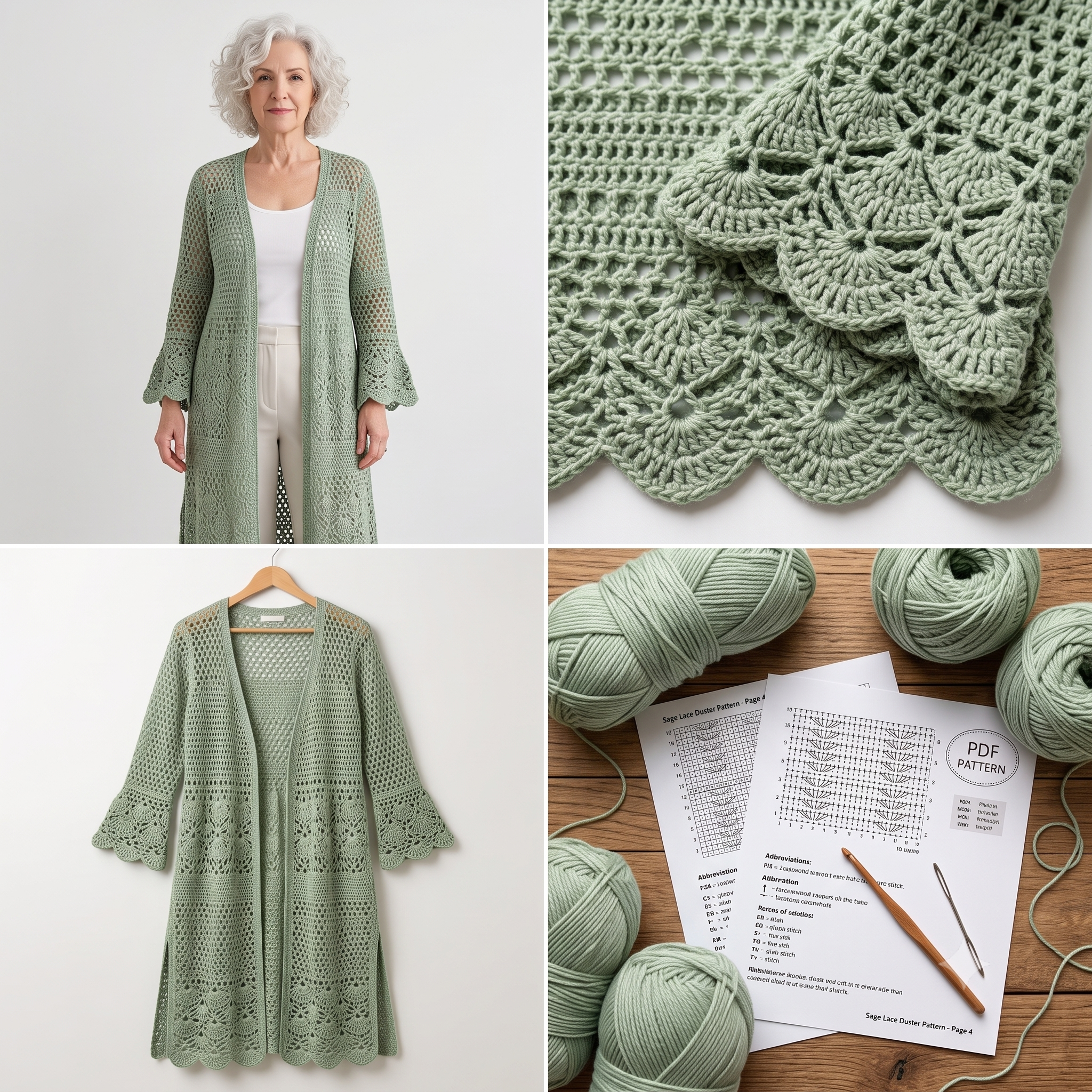 Boho Lace Duster Cardigan โ Crochet Pattern (PDF) | Longline Filet Mesh Cardigan