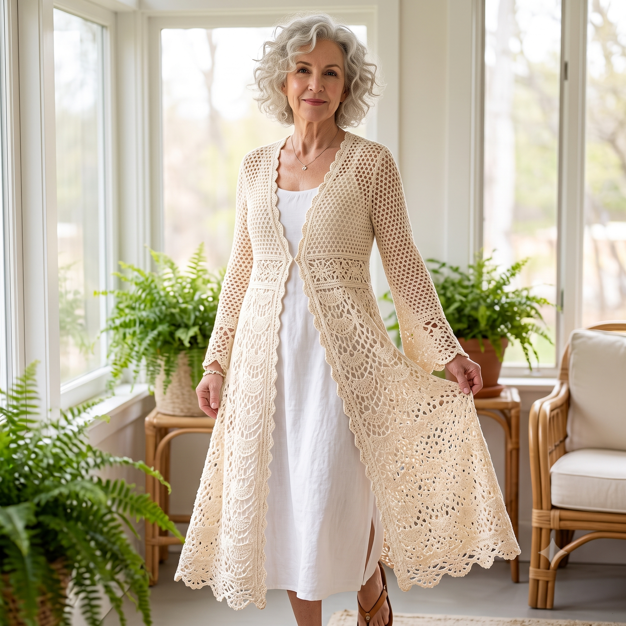 Boho Lace Duster Cardigan โ Crochet Pattern (PDF) | Longline Filet Mesh Cardigan