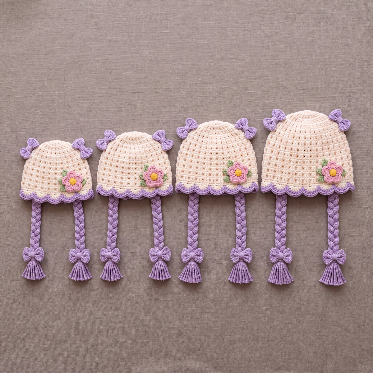 Baby Hat with Braids Crochet Pattern PDF | Pigtail Wig Beanie, 4 Sizes 0-24 Months, US Terms