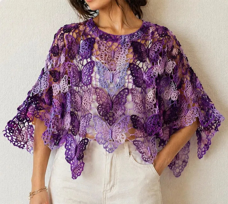 Butterfly Crochet Poncho Pattern PDF | Lace Poncho Crochet Sports Top/Cardigan Pattern Join As You Go Motif Poncho Beginner Friendly