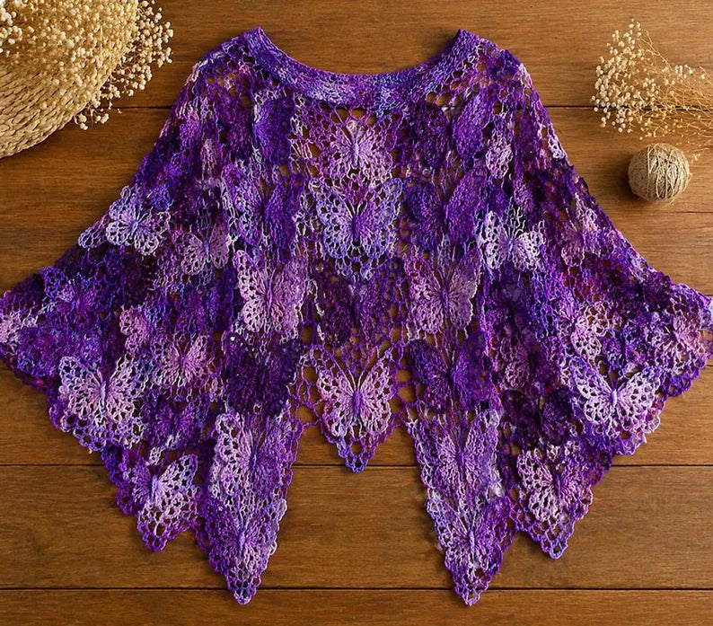Butterfly Crochet Poncho Pattern PDF | Lace Poncho Crochet Sports Top/Cardigan Pattern Join As You Go Motif Poncho Beginner Friendly