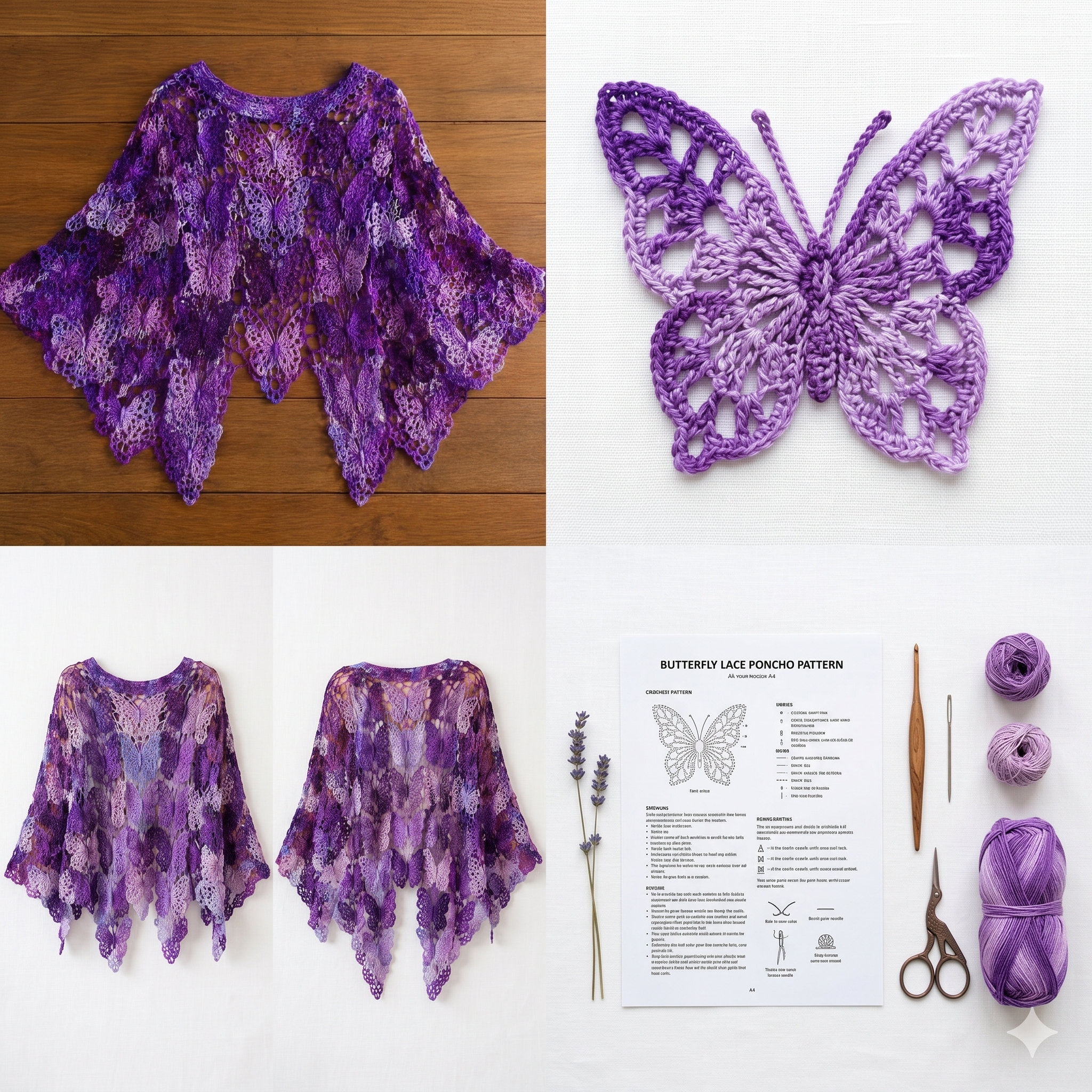 Butterfly Crochet Poncho Pattern PDF | Lace Poncho Crochet Sports Top/Cardigan Pattern Join As You Go Motif Poncho Beginner Friendly