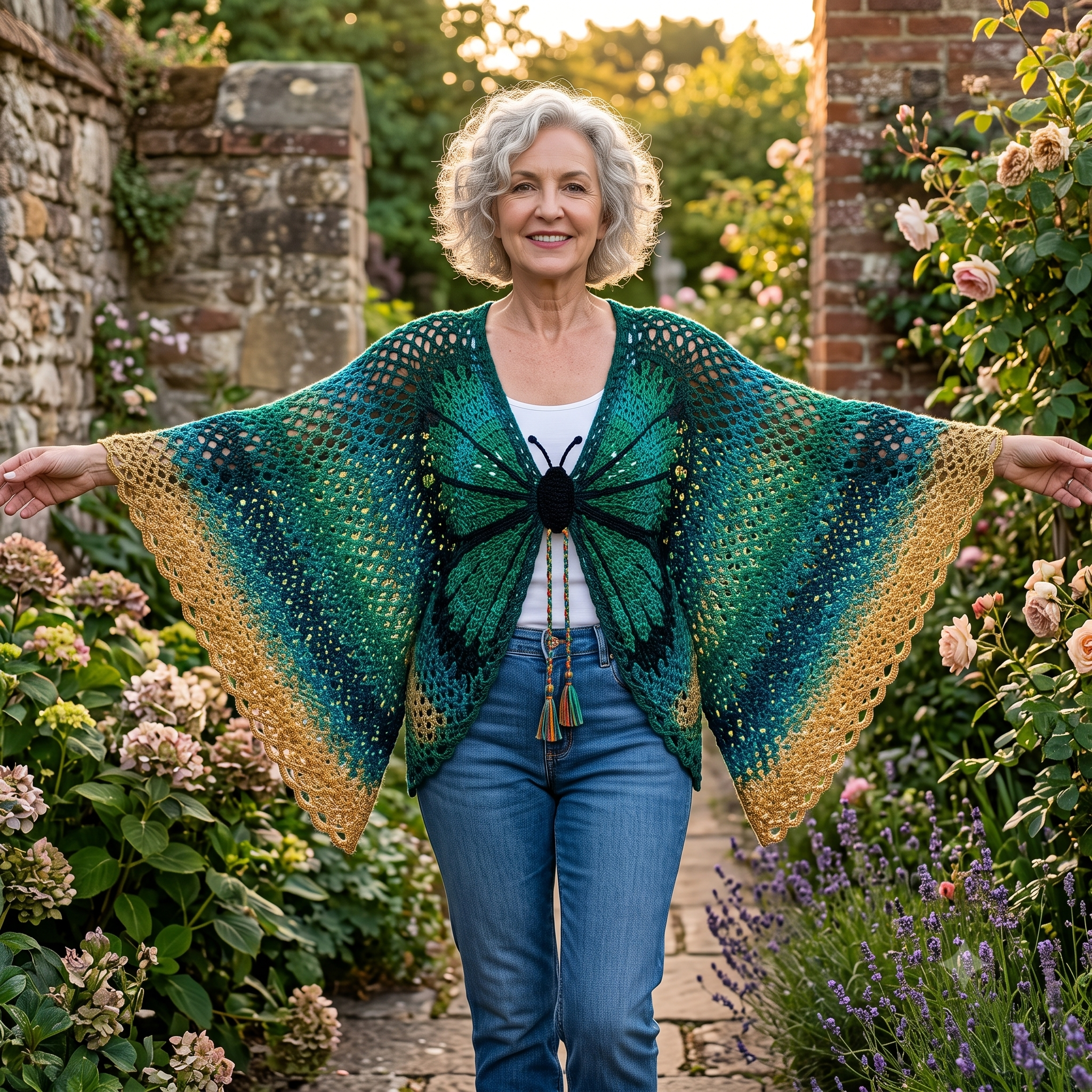 Butterfly Rainbow Wings Cardigan — Crochet Pattern (PDF) | Colorful Wing Cardigan