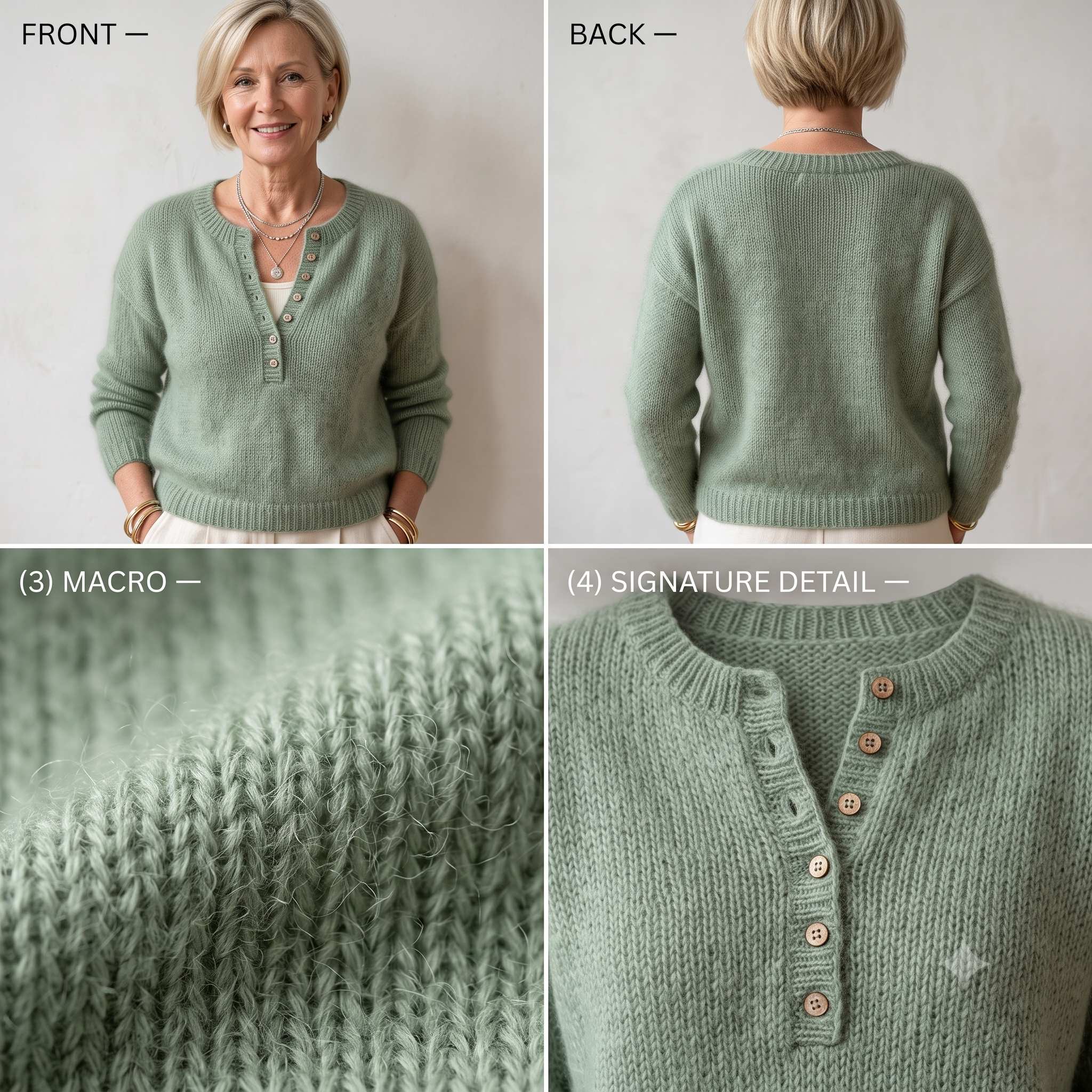 Buttoned V Neck Sweater Knitting Pattern PDF, Mohair Blend Jumper, Button Placket, Flat & In the Round, Intermediate, 10 Sizes