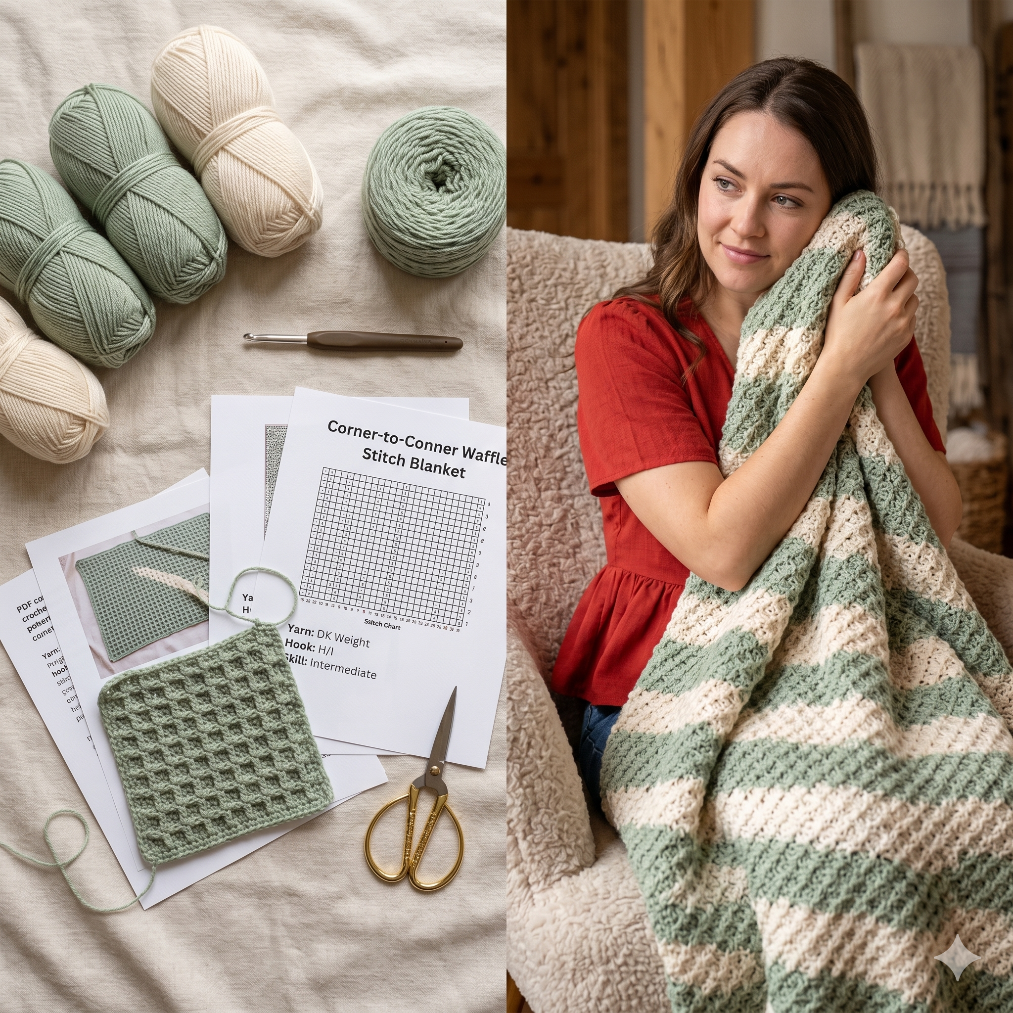 CROCHET PATTERN C2C Waffled Shell Stitch Blanket - Make Any Size Square or Rectangle - PDF Download