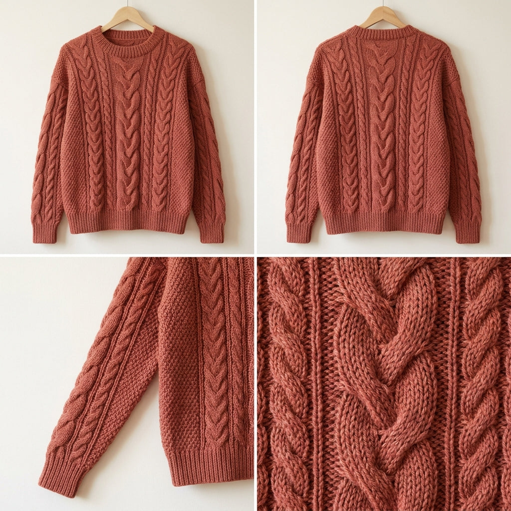 Cable Knit Sweater Pattern PDF | Oversized Merino Jumper 5 Sizes | Seamless Cable Pullover | Instant Download English and French