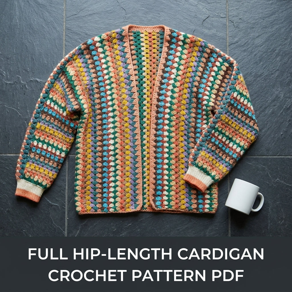 Granny Stripe Cardigan Crochet Pattern PDF - Colorful Open Front Boho Cardigan for Women