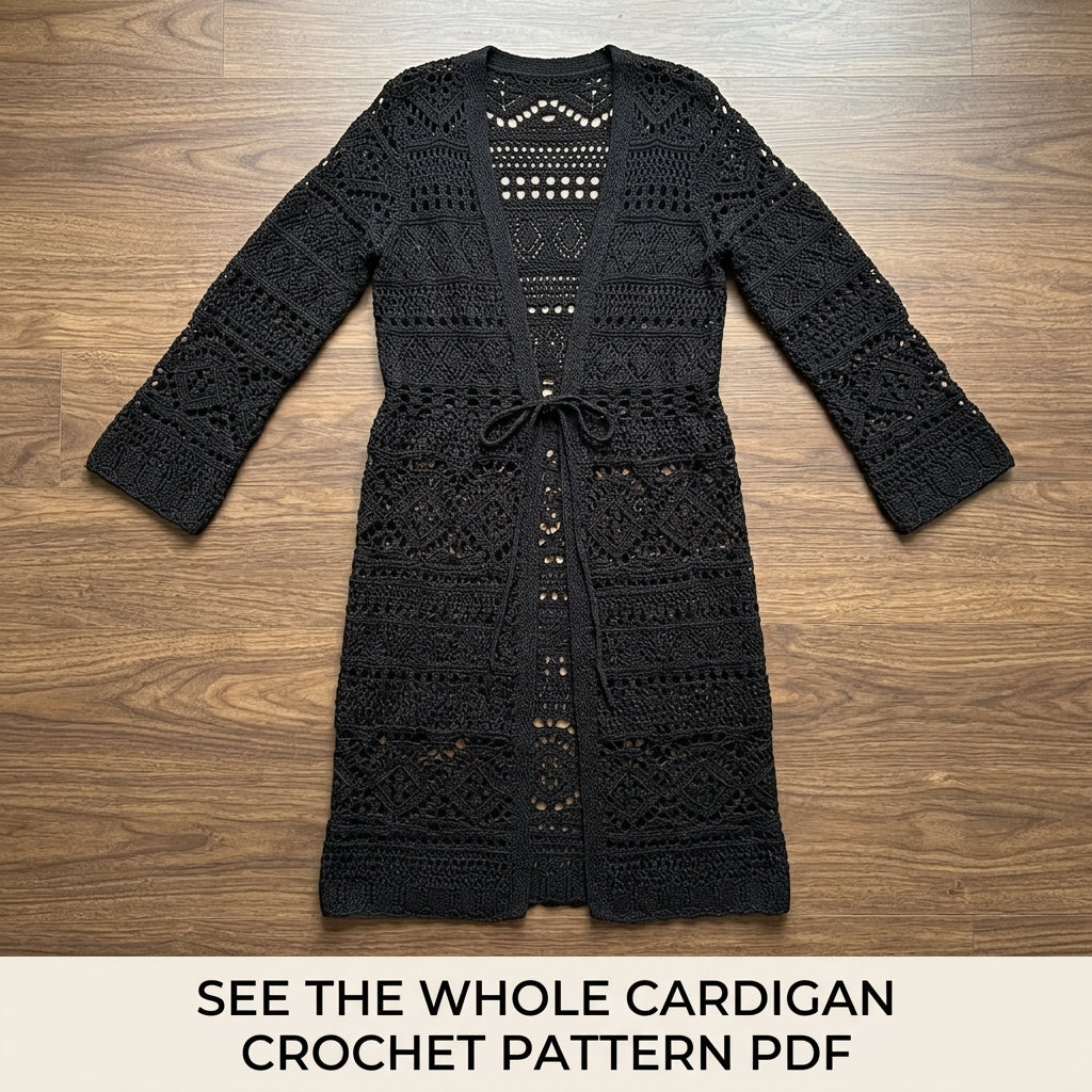 Lace Duster Cardigan Crochet Pattern PDF – Long Tie Front Cardigan