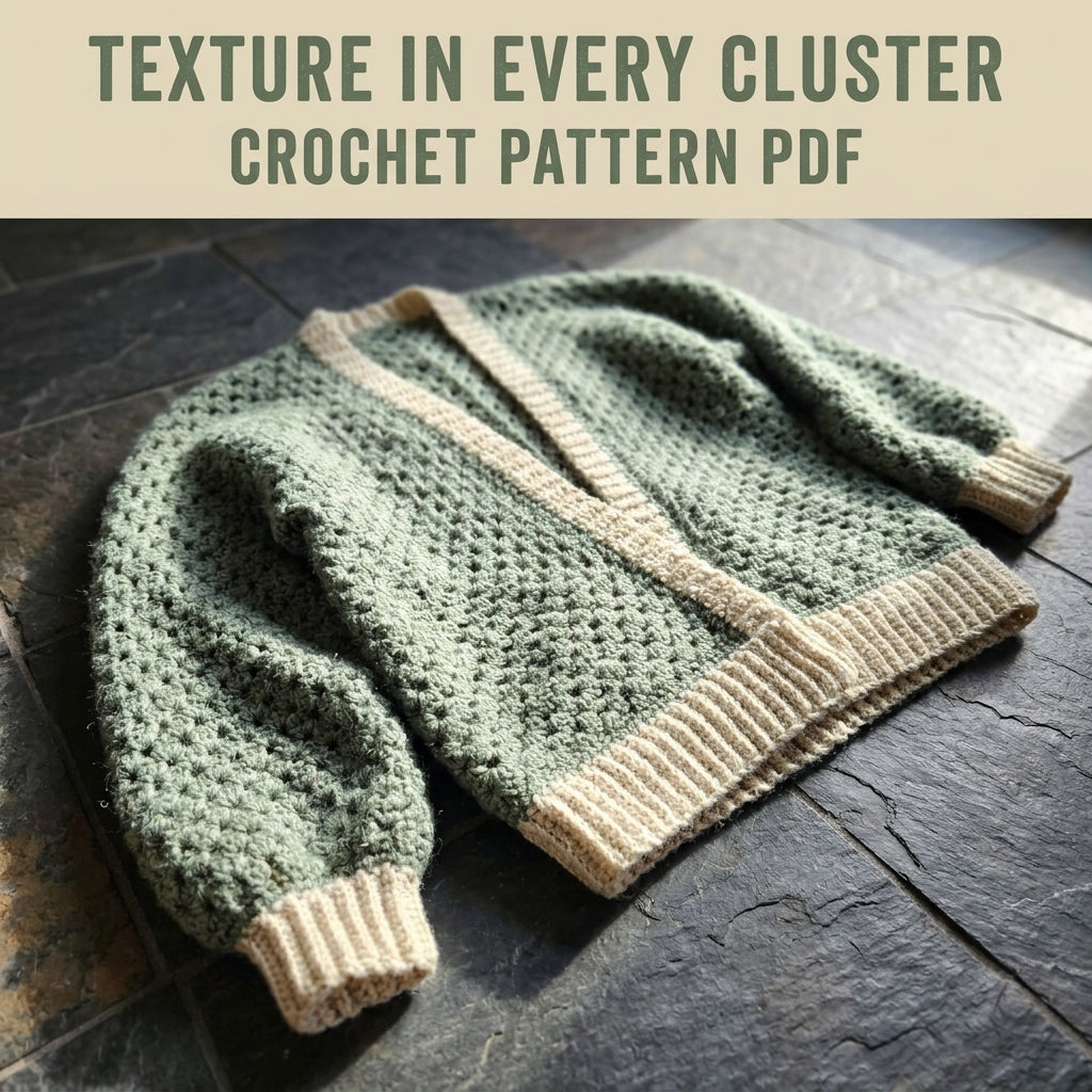 Sage Granny Stitch Cardigan Crochet Pattern PDF – Oversized Cardigan with Ribbed Band