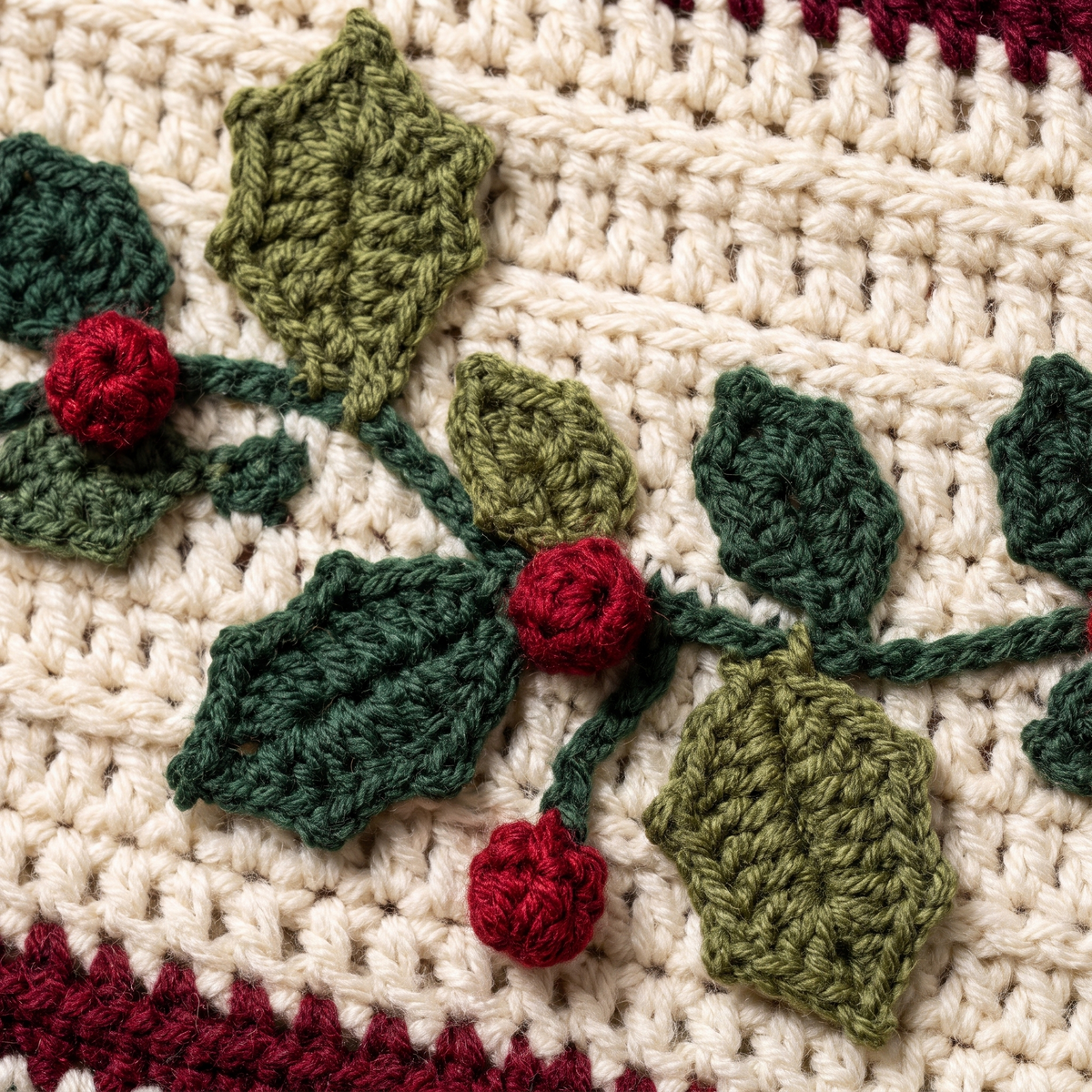 Christmas Tree Blanket Crochet Pattern | Colourwork Trees, Holly Border & Bobble Bands | Holiday Throw | Instant Download PDF