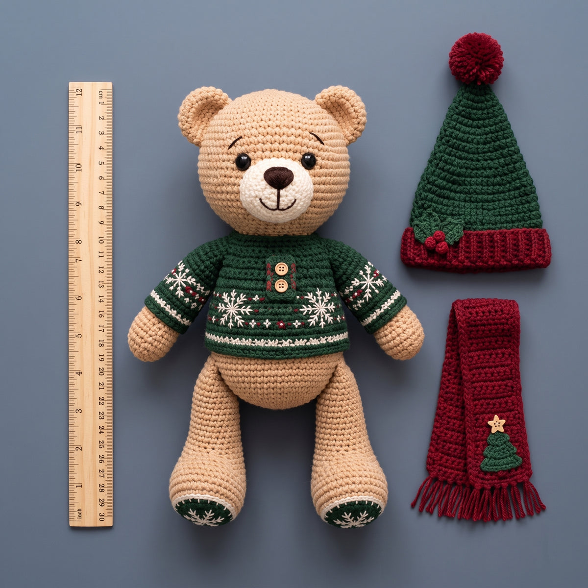 Crochet Christmas Bear Pattern PDF | Amigurumi with Santa Hat & Scarf