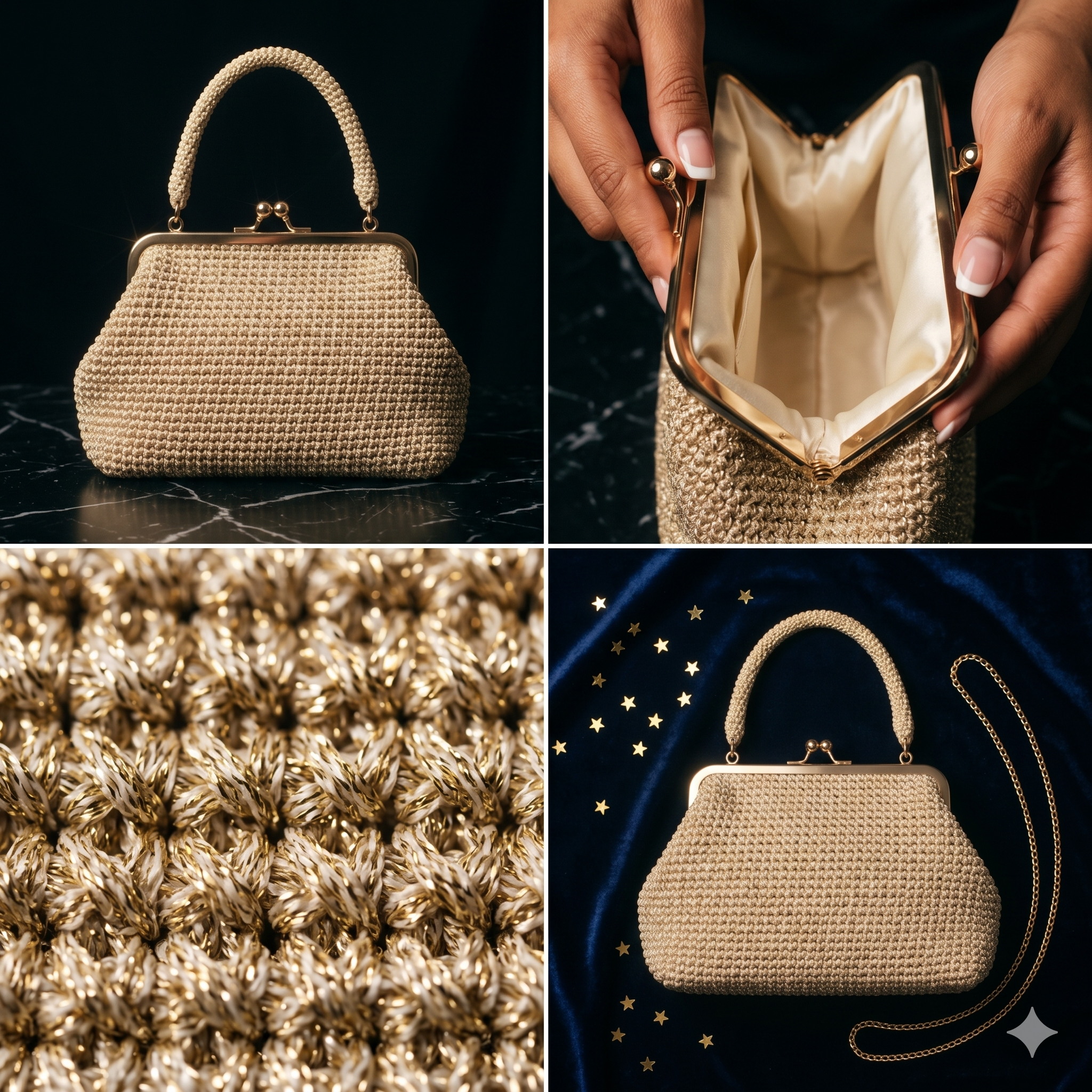 Shiny Crochet Clutch Pattern with Frame, Christmas Evening Bag PDF & Video Tutorial, DIY Sparkle Yarn Pouch, Crochet Clutch for New Year