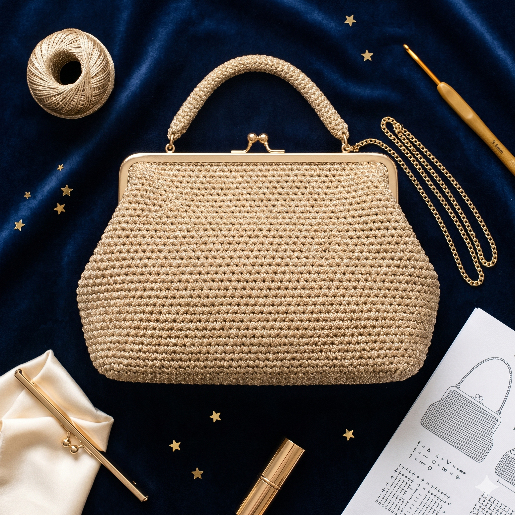 Shiny Crochet Clutch Pattern with Frame, Christmas Evening Bag PDF & Video Tutorial, DIY Sparkle Yarn Pouch, Crochet Clutch for New Year