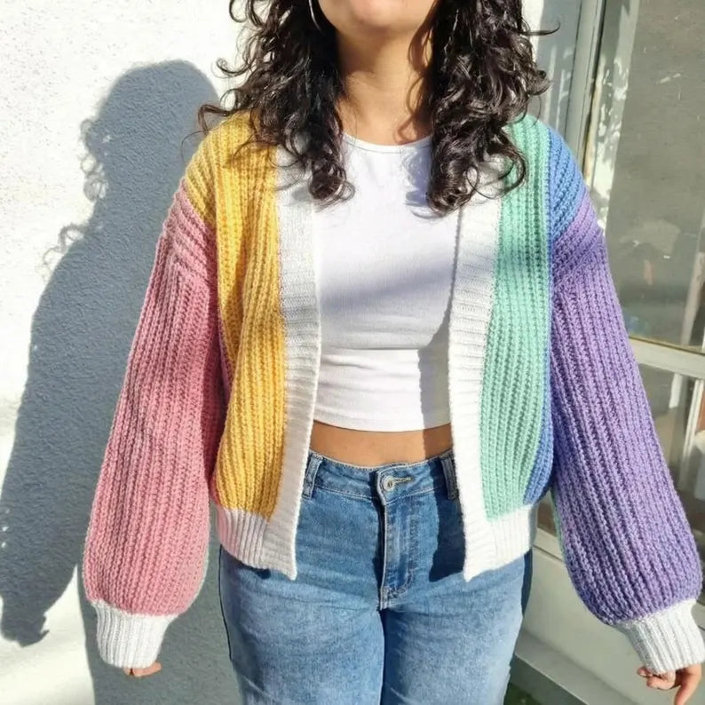 Colorful Crochet Cardigan PDF Pattern, Striped Pullover Jacket Tutorial, Beginner Knit-Look Guide, Instant Digital Download DIY