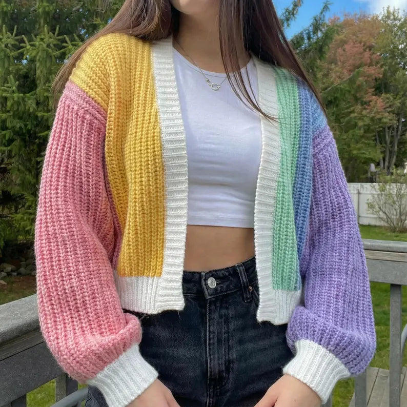 Colorful Crochet Cardigan PDF Pattern, Striped Pullover Jacket Tutorial, Beginner Knit-Look Guide, Instant Digital Download DIY