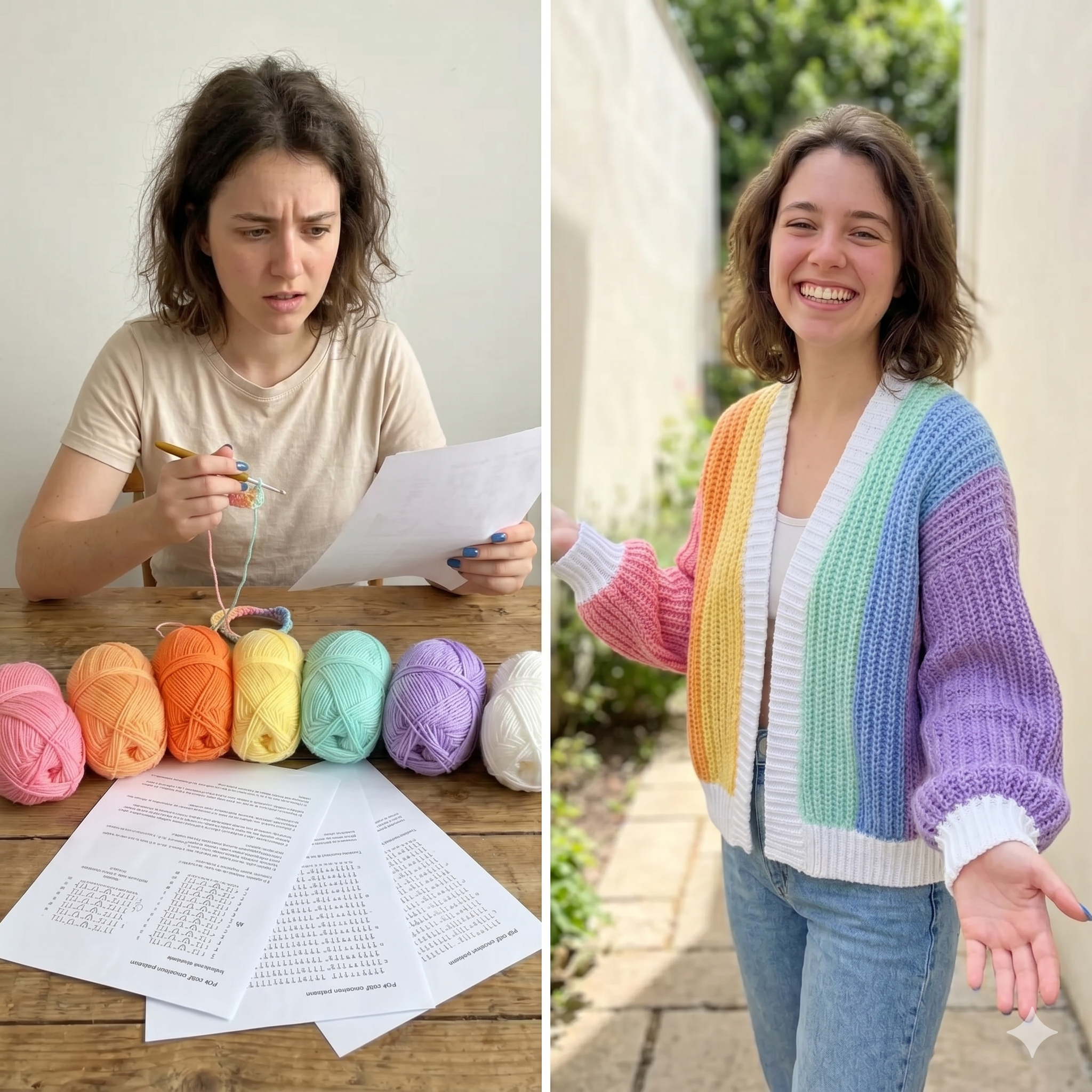 Colorful Crochet Cardigan PDF Pattern, Striped Pullover Jacket Tutorial, Beginner Knit-Look Guide, Instant Digital Download DIY