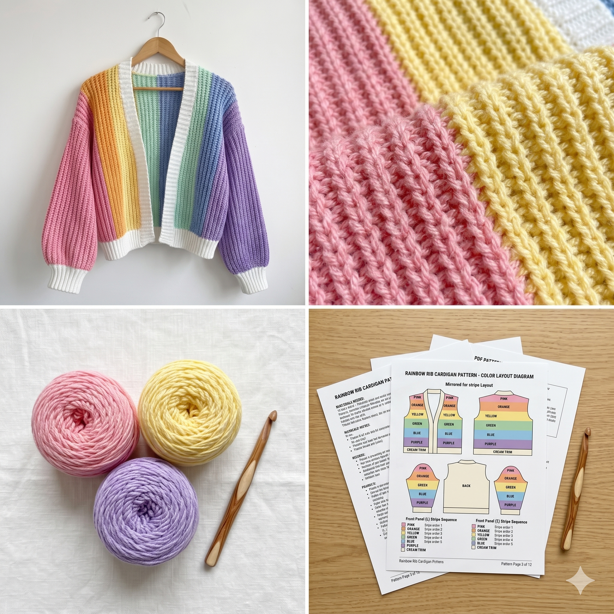 Colorful Crochet Cardigan PDF Pattern, Striped Pullover Jacket Tutorial, Beginner Knit-Look Guide, Instant Digital Download DIY