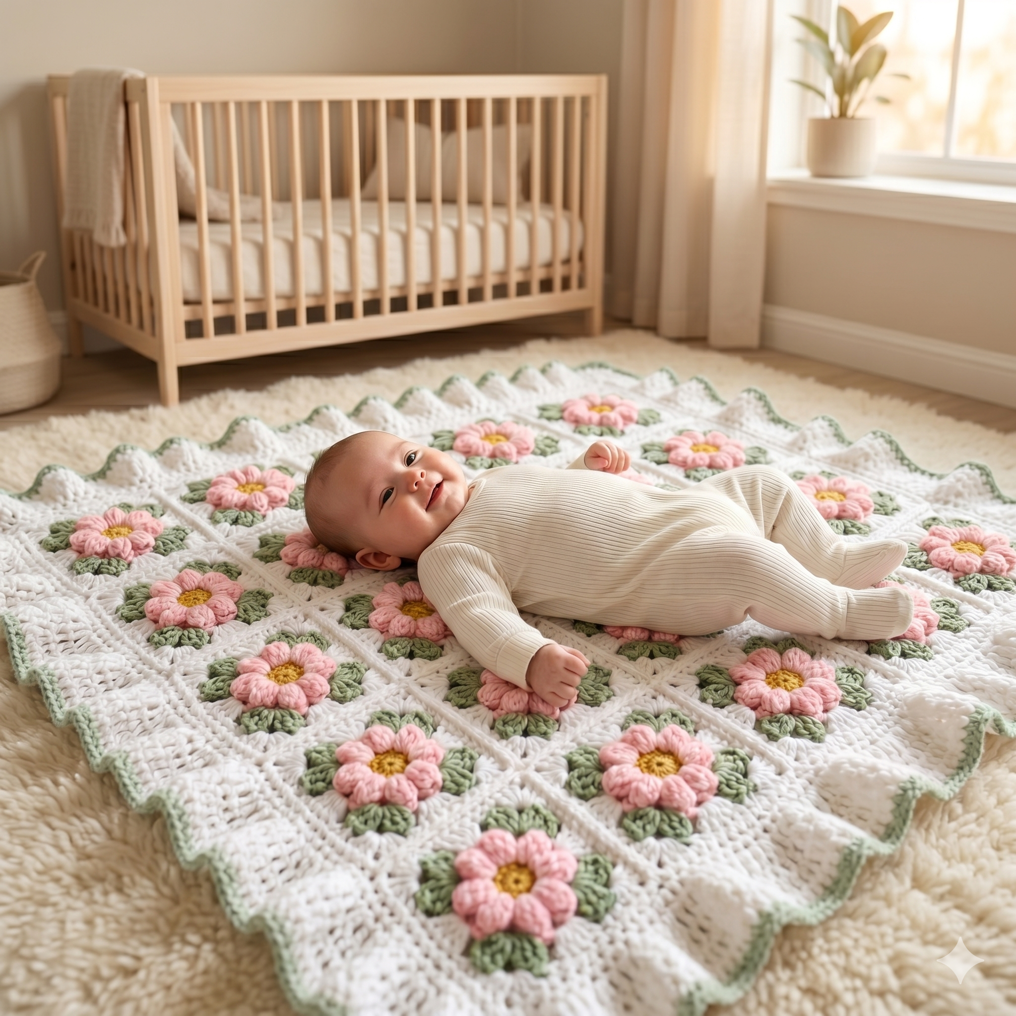 Coquette Flowers Baby Blanket โ Crochet Pattern (PDF + Video) | Floral Granny Square Throw