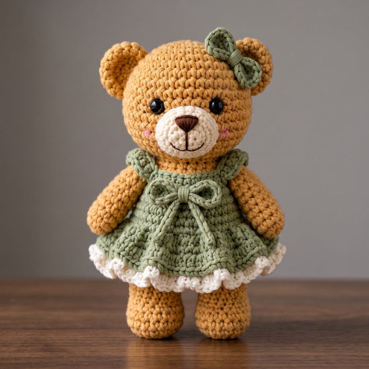 Crochet Teddy Bear Pattern PDF | Amigurumi Bear with Dress & Bow | 8-10 in Finished | US Terms, Photo Tutorial
