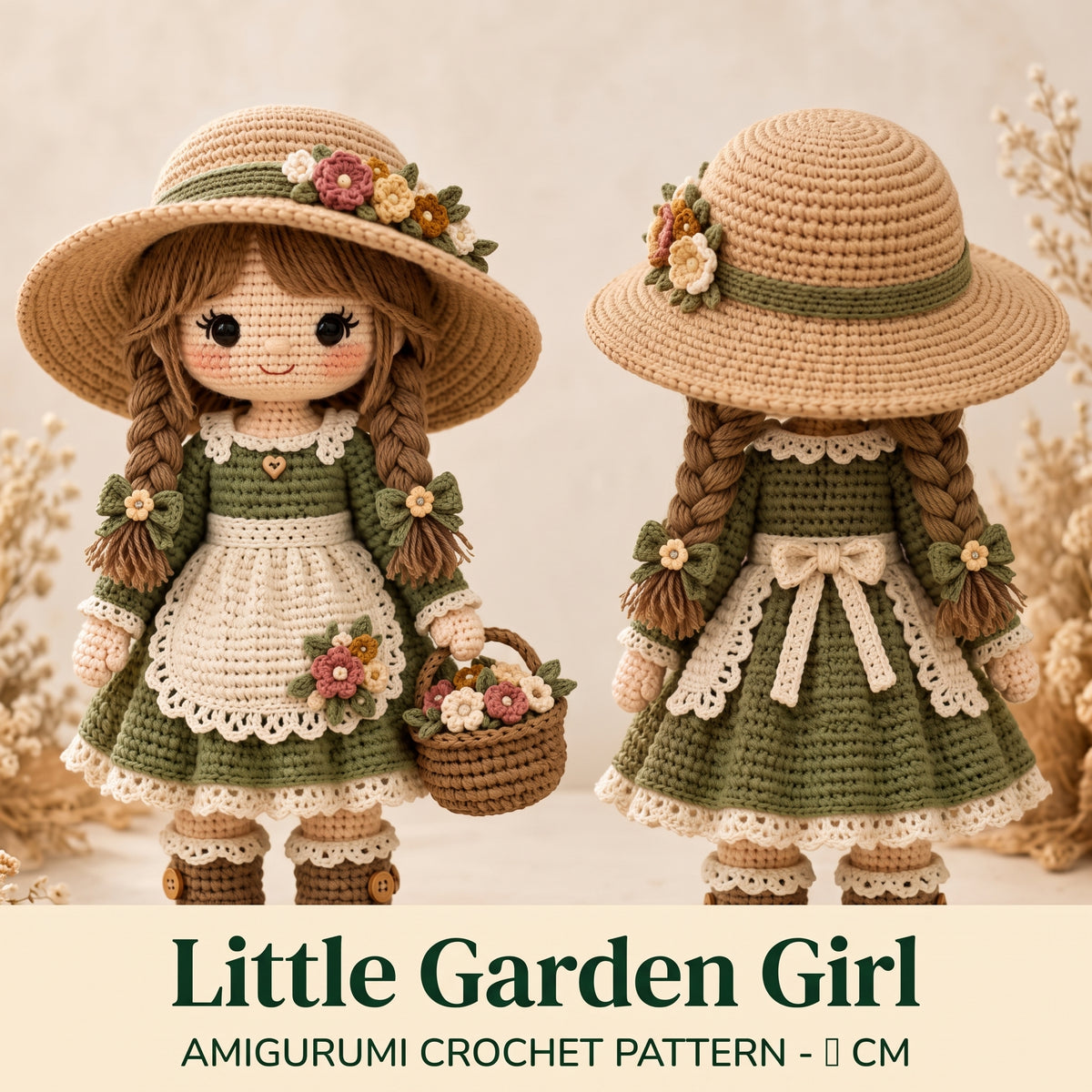 Cottagecore Girl Doll Crochet Pattern PDF, Amigurumi with Sun Hat