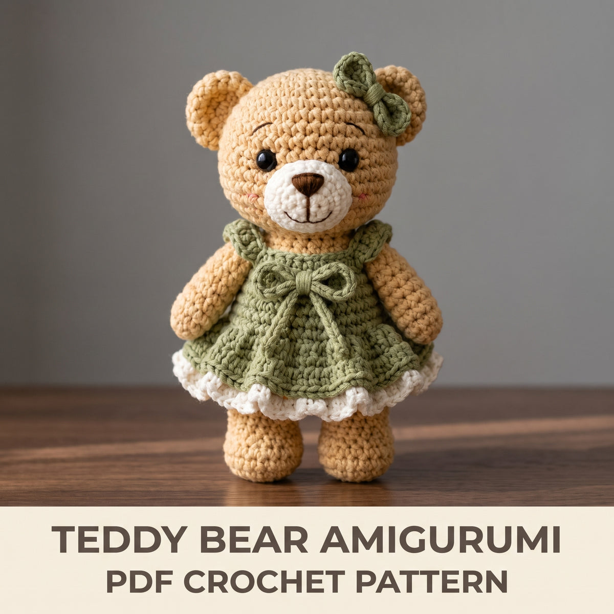 Crochet Teddy Bear Pattern PDF | Amigurumi Bear with Dress & Bow | 8-10 in Finished | US Terms, Photo Tutorial