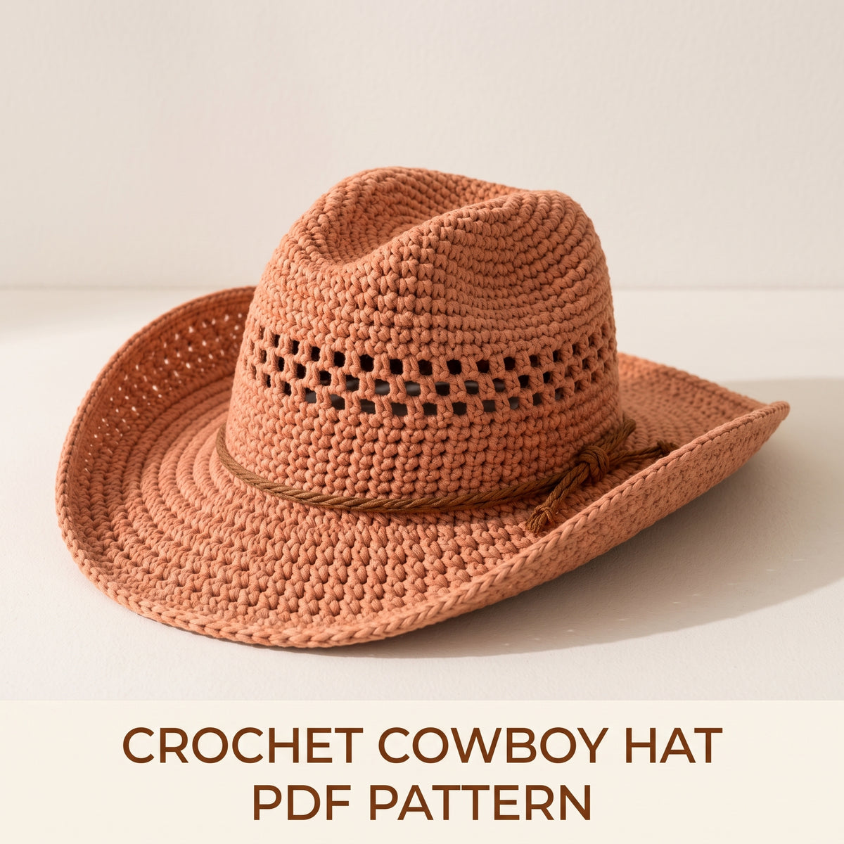 Crochet Cowboy Hat Pattern | Shaped Crown, Mesh Band & Curved Brim | Cowgirl Summer Hat | Instant Download PDF Crochet Pattern