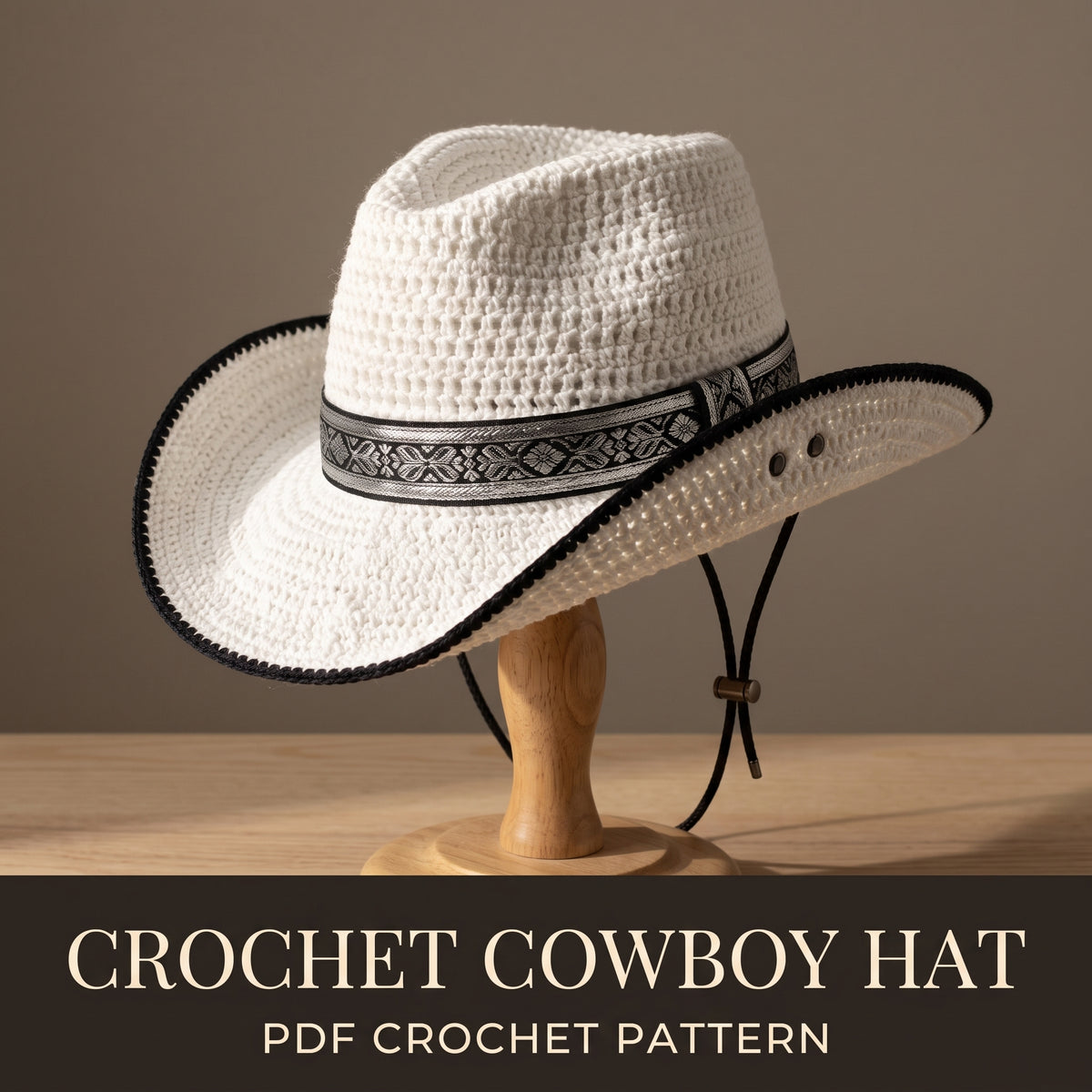 Crochet Cowboy Hat Pattern PDF, Wide Brim Western Hat, Cowgirl Hat