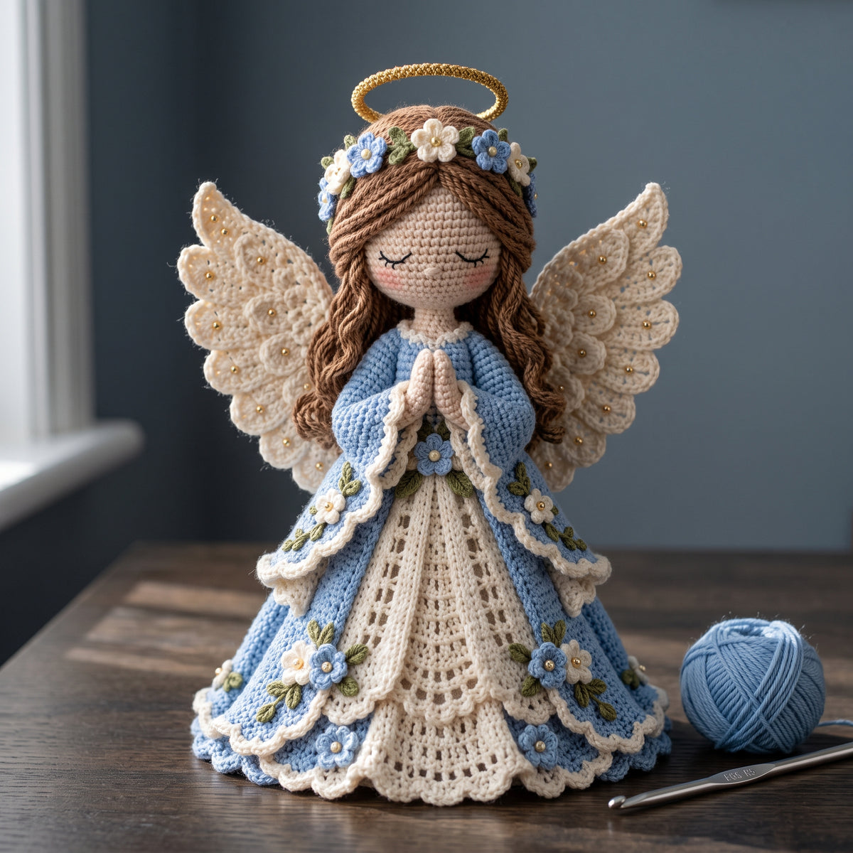 Crochet Angel Pattern PDF, Floral Praying Angel Doll with Lace Wings, Christmas Tree Topper and Home Decor