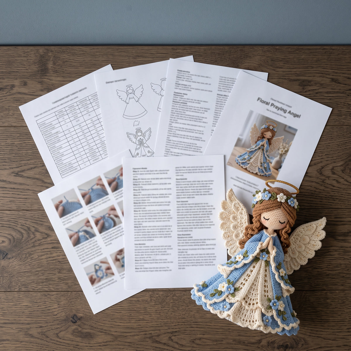 Crochet Angel Pattern PDF, Floral Praying Angel Doll with Lace Wings, Christmas Tree Topper and Home Decor