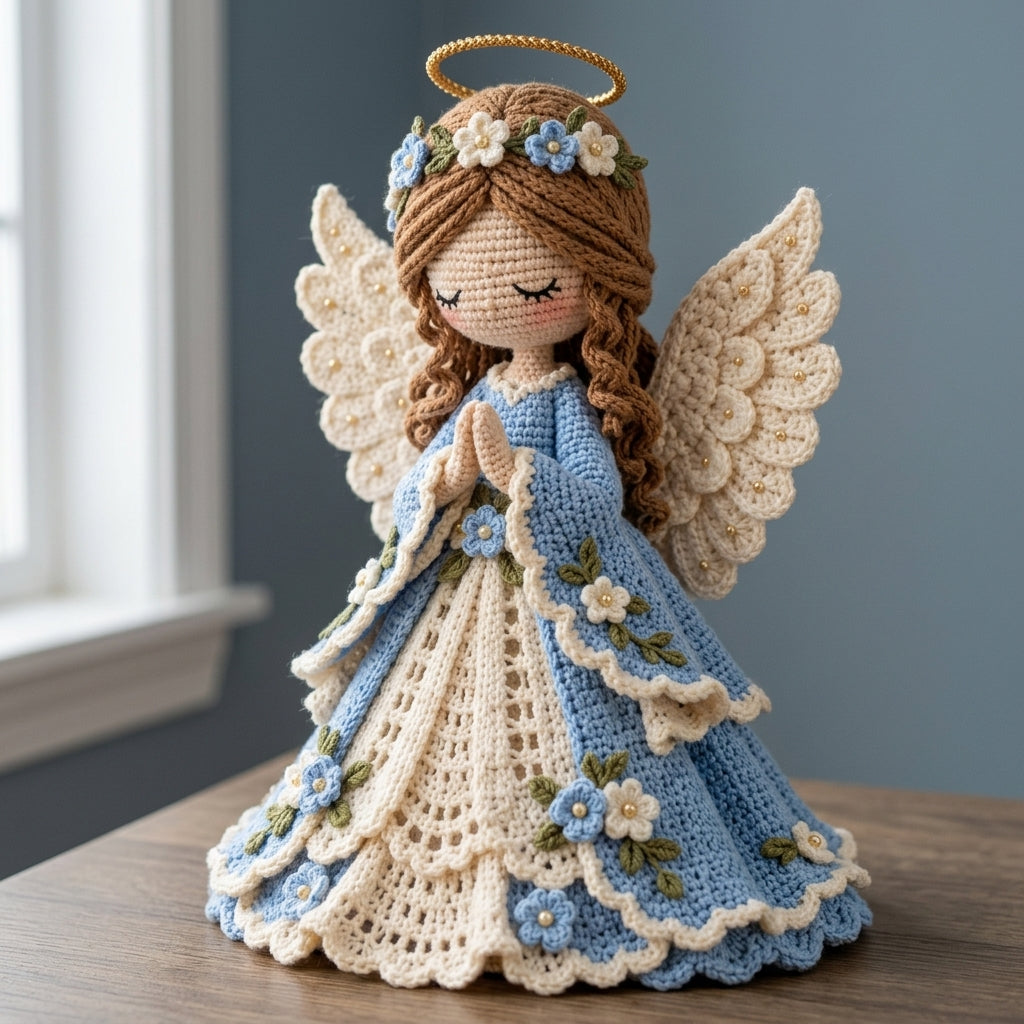 Crochet Angel Pattern PDF, Floral Praying Angel Doll with Lace Wings, Christmas Tree Topper and Home Decor