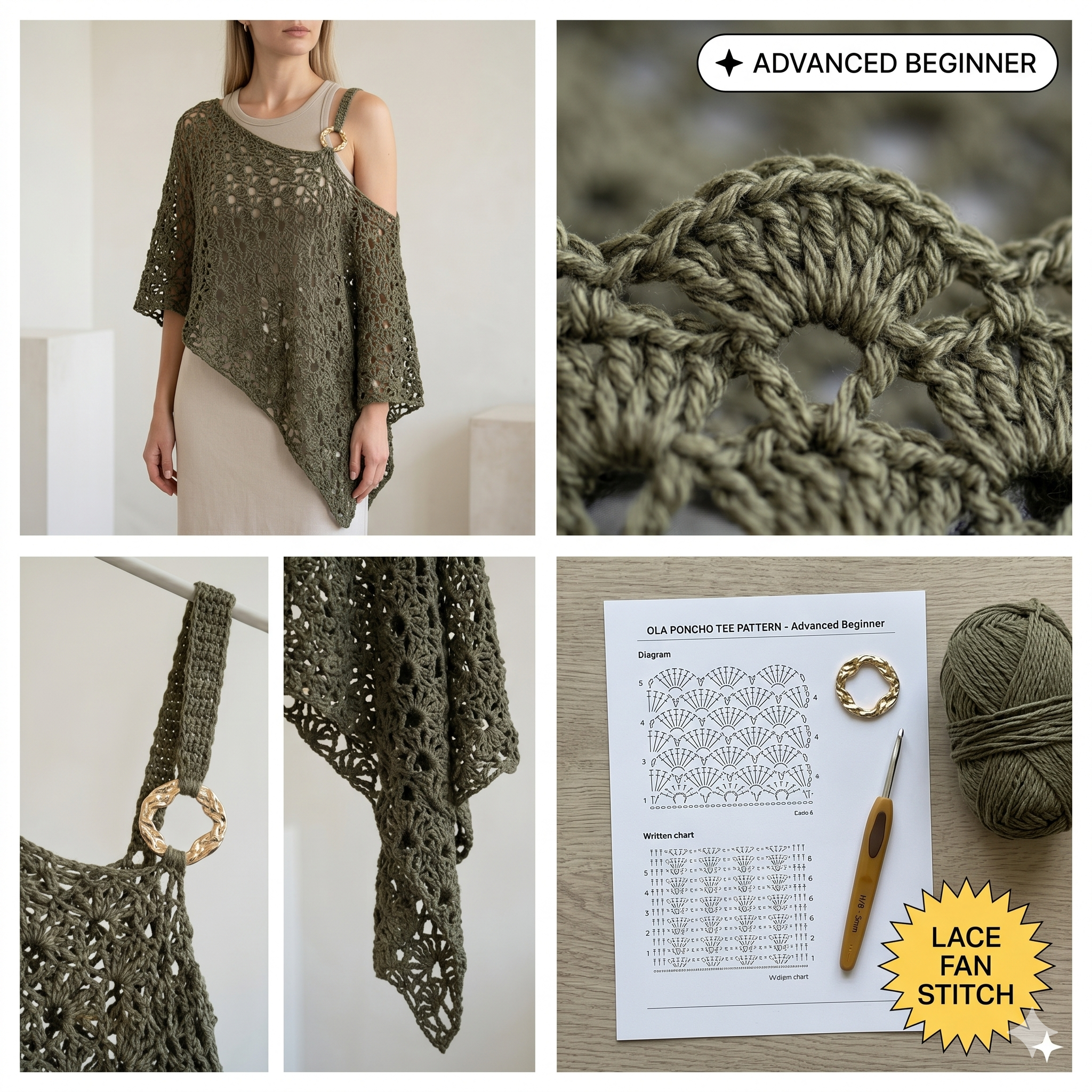 Crochet Asymmetric Lace Poncho Tee Pattern (UK Terms) Digital Download PDF