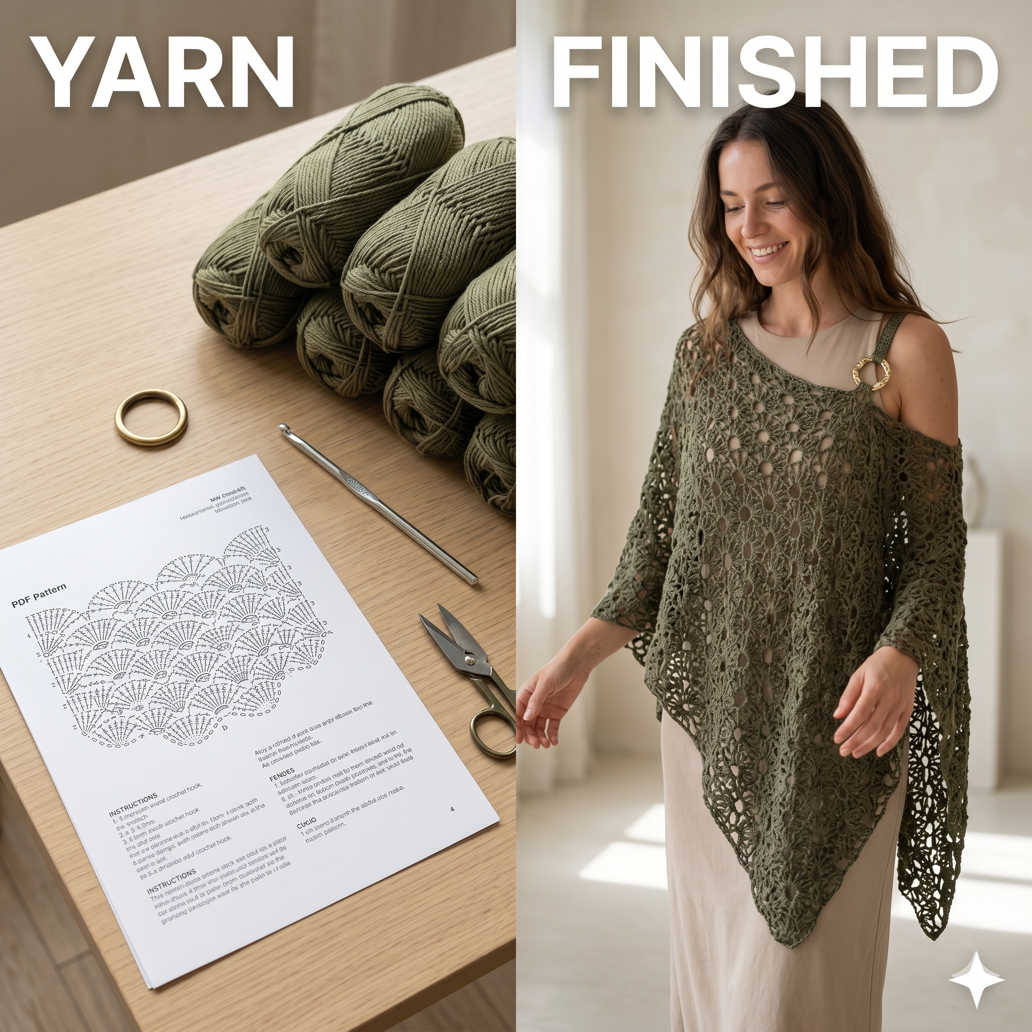 Crochet Asymmetric Lace Poncho Tee Pattern (UK Terms) Digital Download PDF