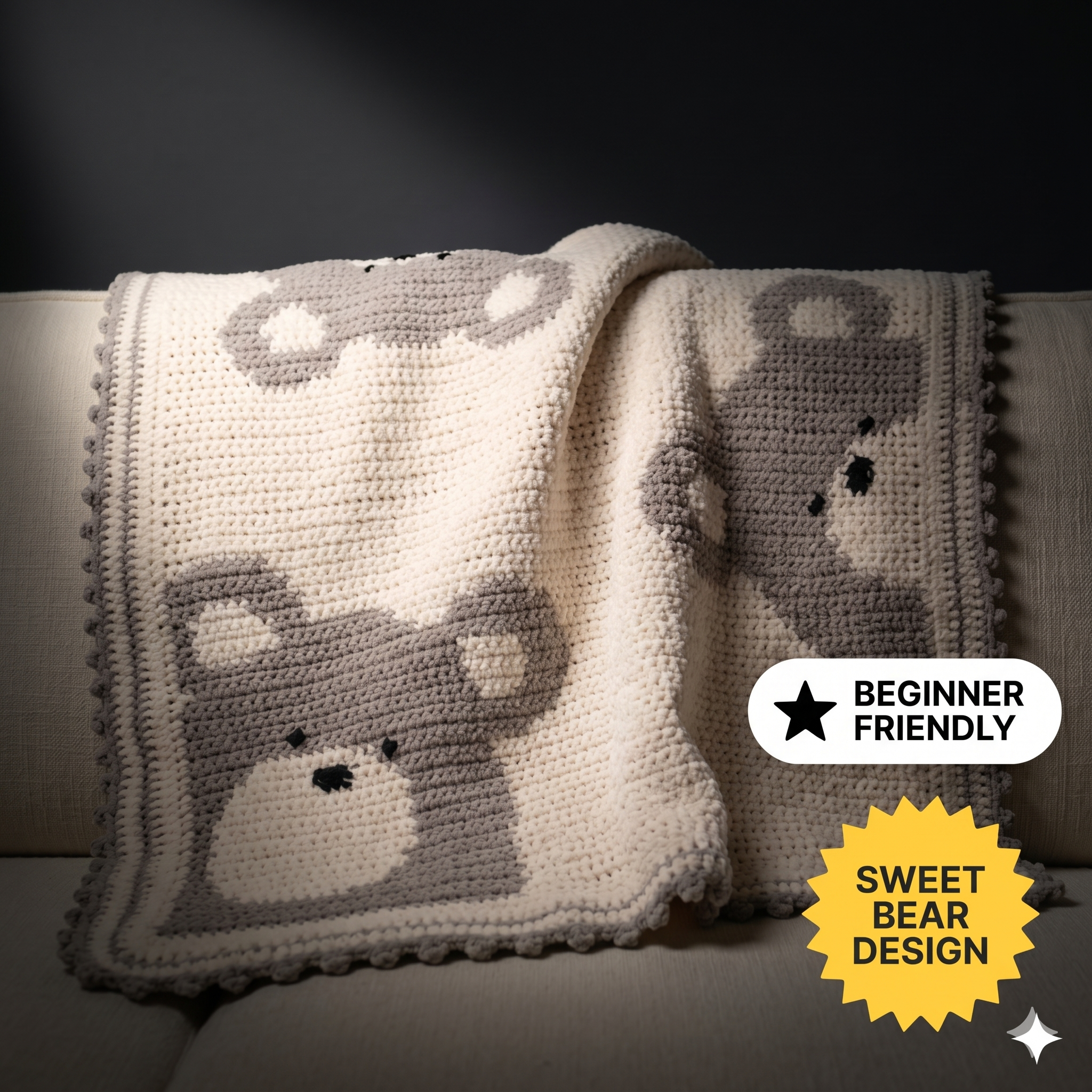 Crochet Baby Bear Blanket Pattern – Beginner Friendly, with Video Tutorial (PDF Pattern) - No Sewing Machine needed