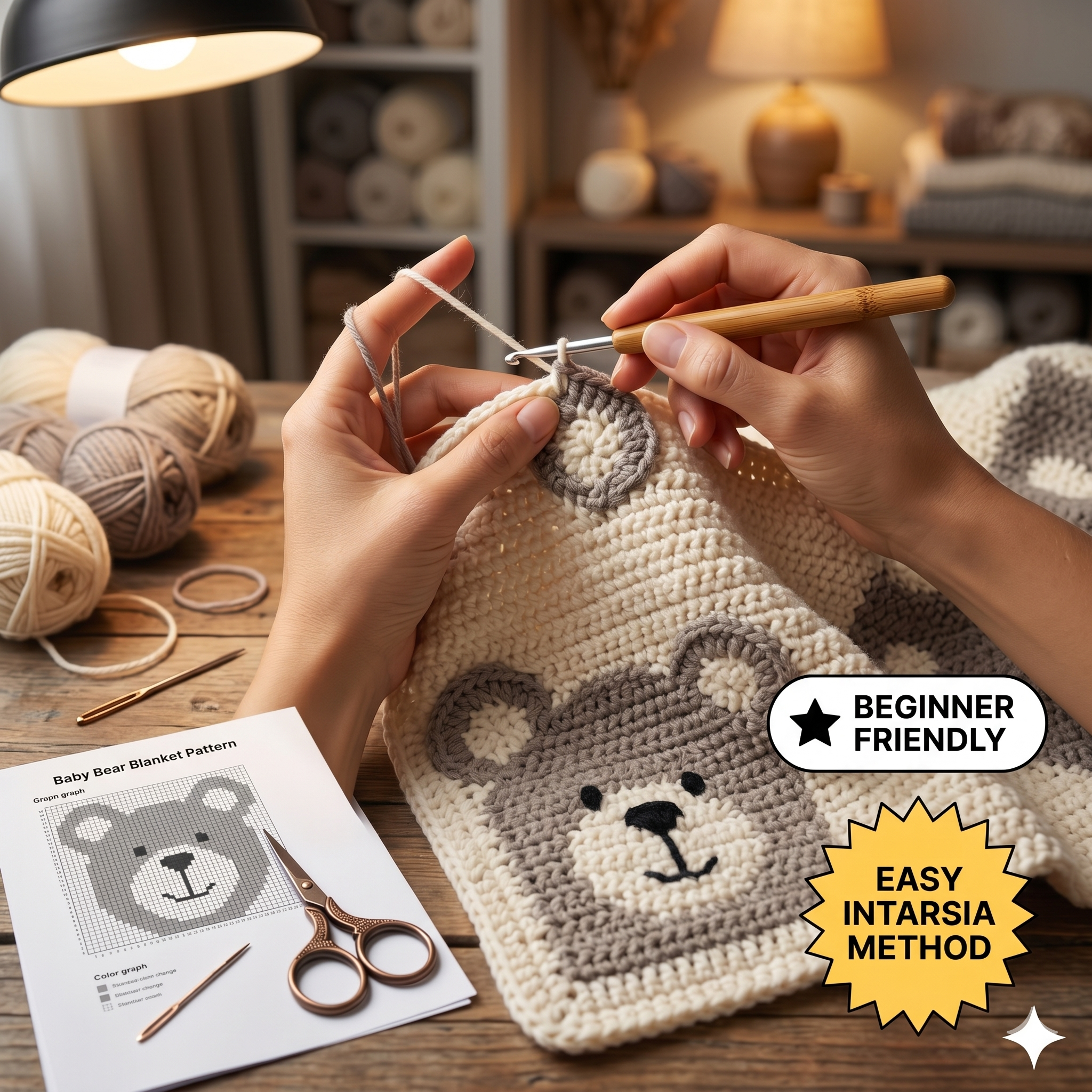 Crochet Baby Bear Blanket Pattern – Beginner Friendly, with Video Tutorial (PDF Pattern) - No Sewing Machine needed