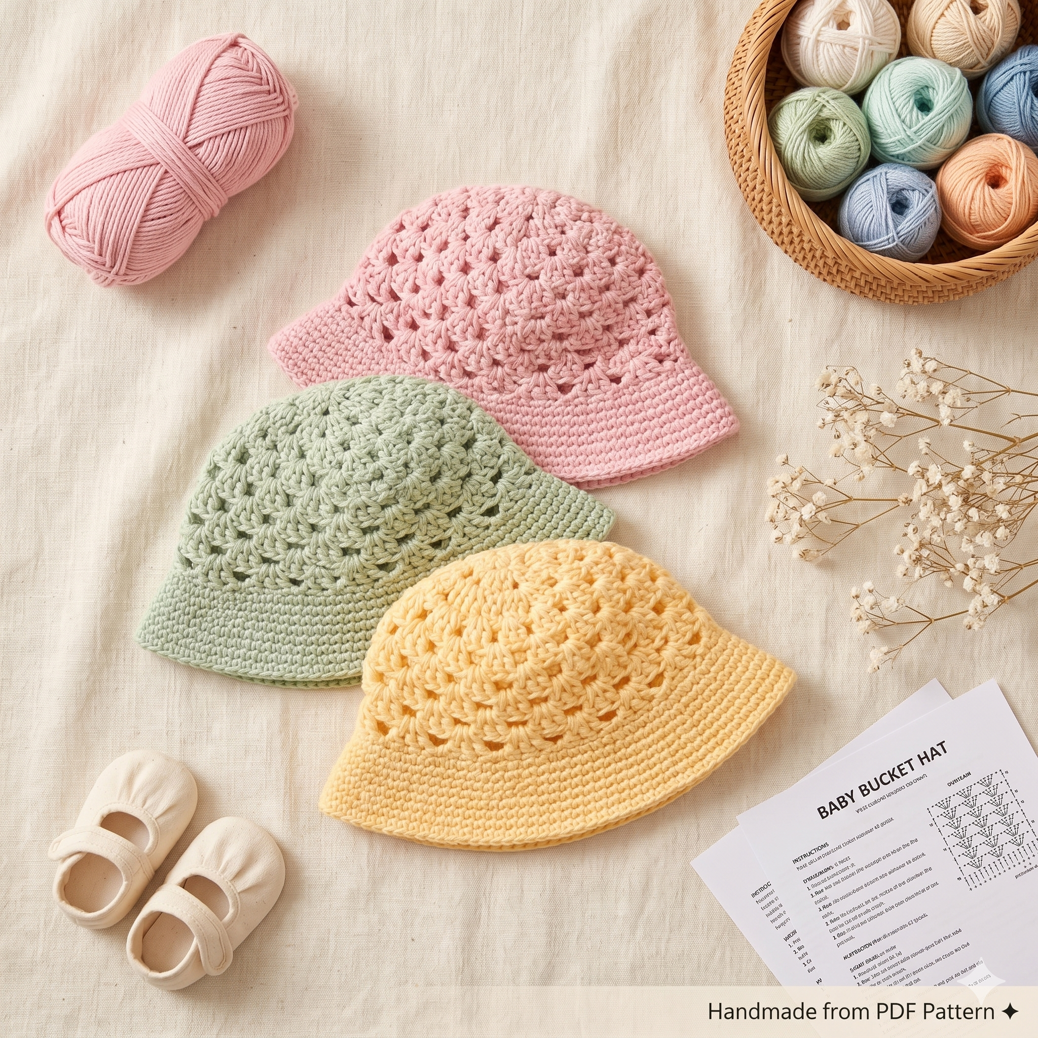 Crochet Baby Bucket Hat Pattern PDF, Easy Summer Sun Hat Kids